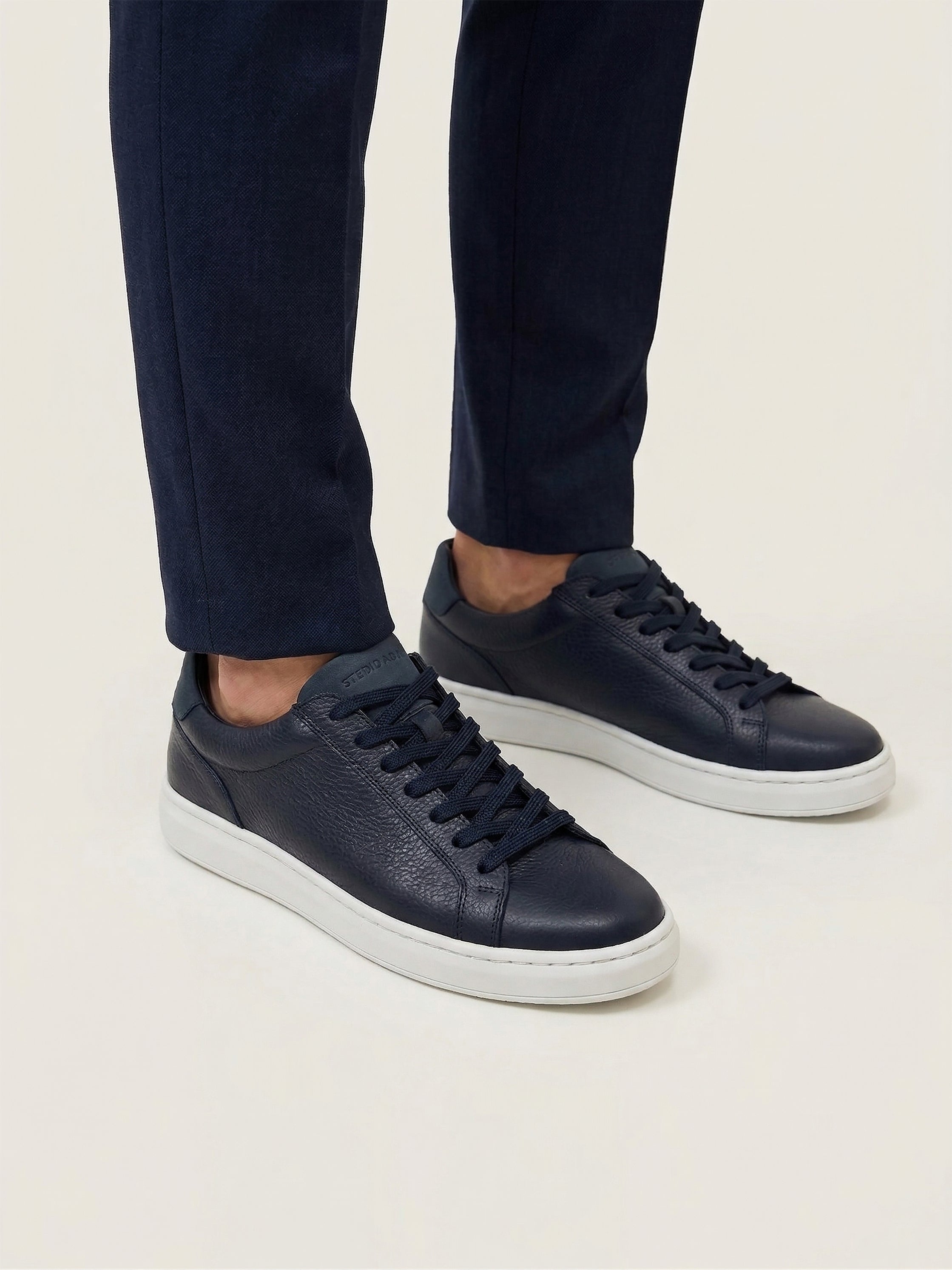 Navy Structured Leather Trainer