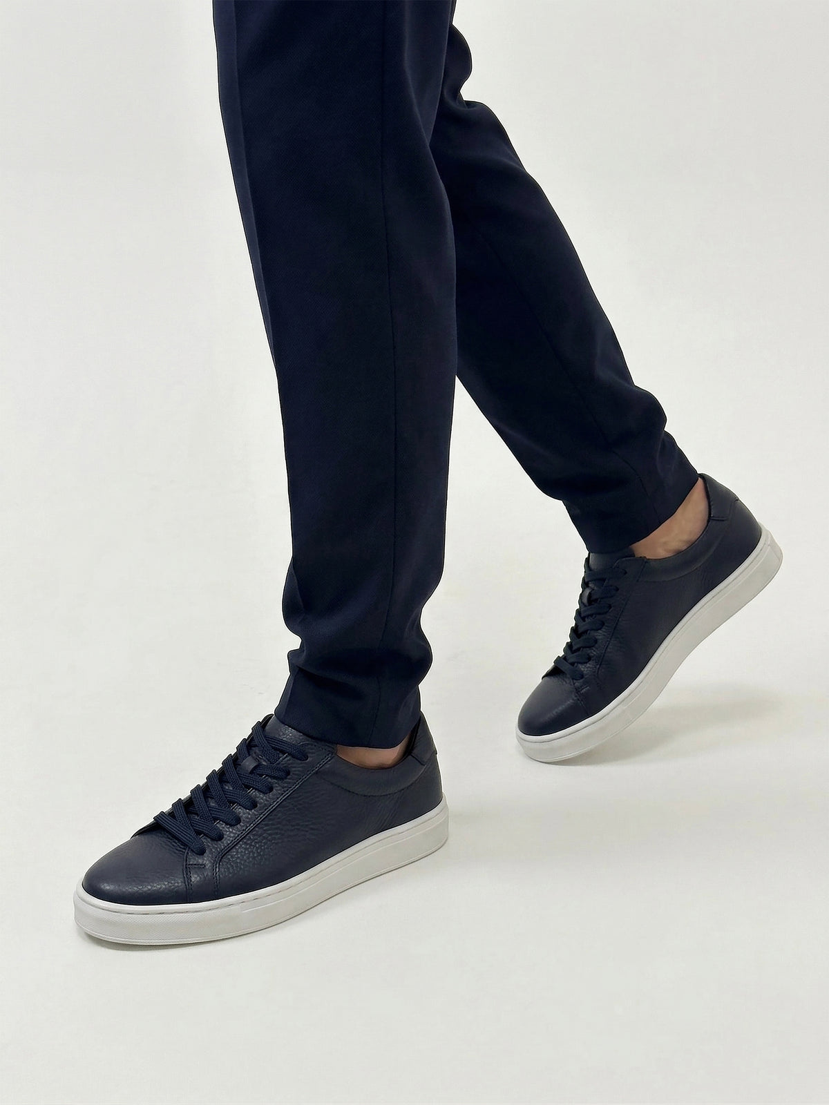 Navy Structured Leather Trainer