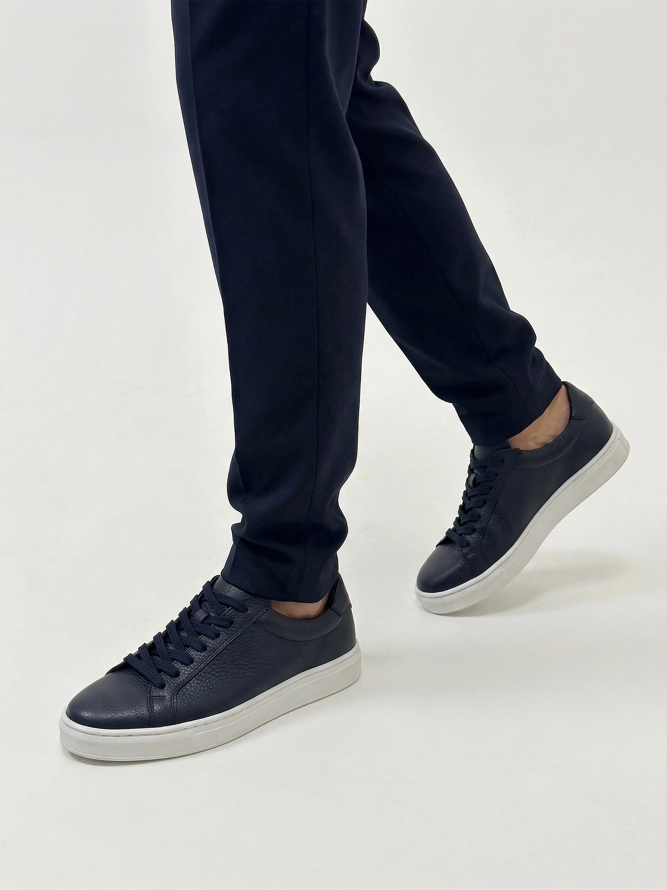 Navy Structured Leather Trainer