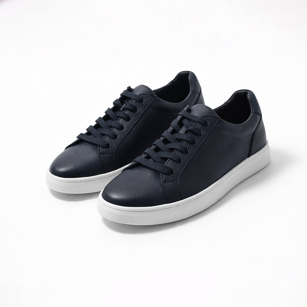 Navy Structured Leather Trainer