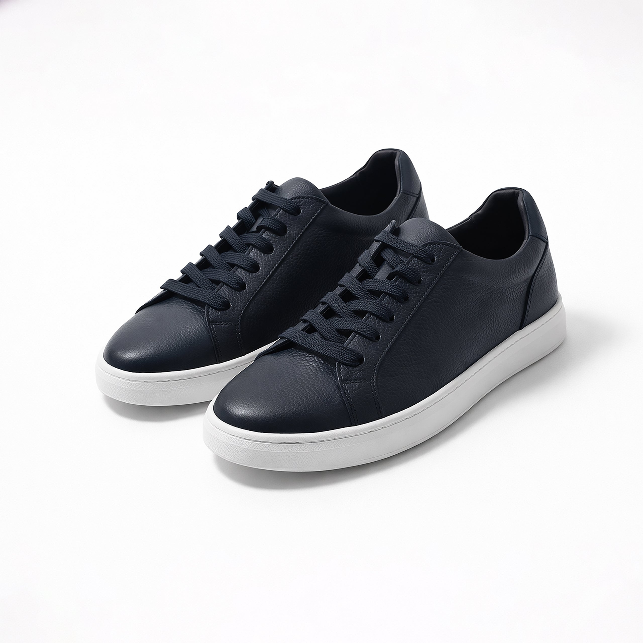 Navy Structured Leather Trainer