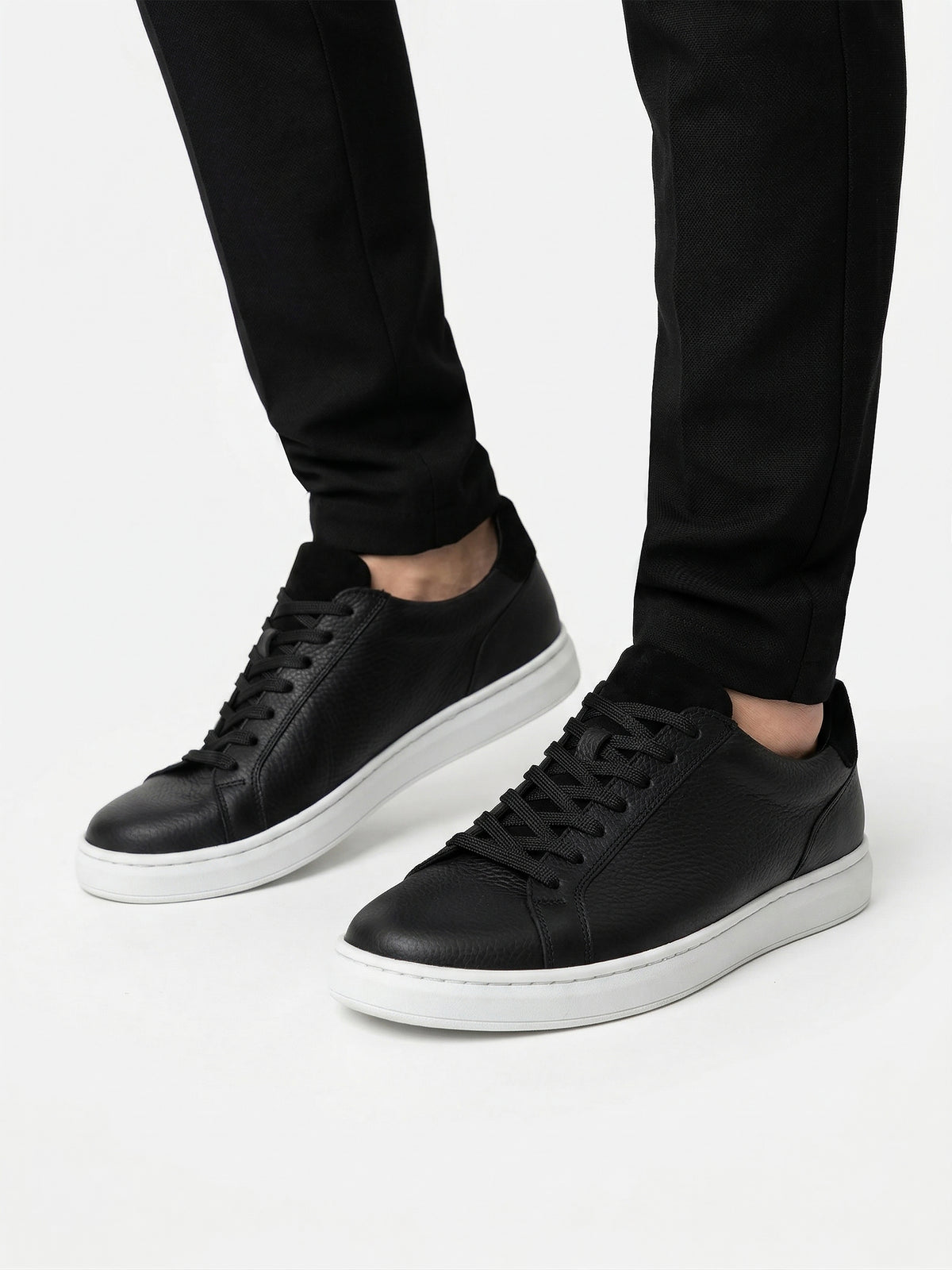 Black Structured Leather Trainer