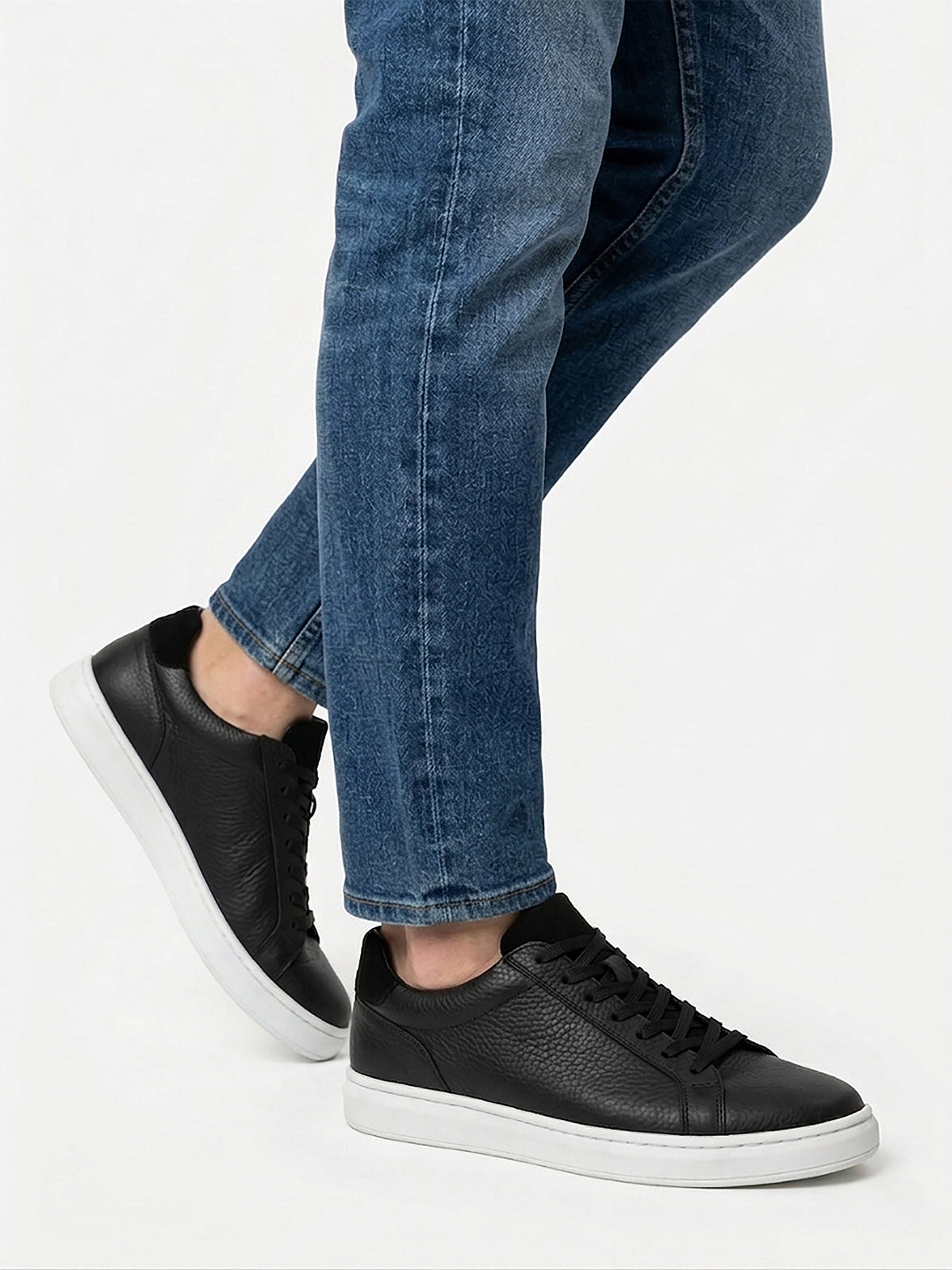 Black Structured Leather Trainer