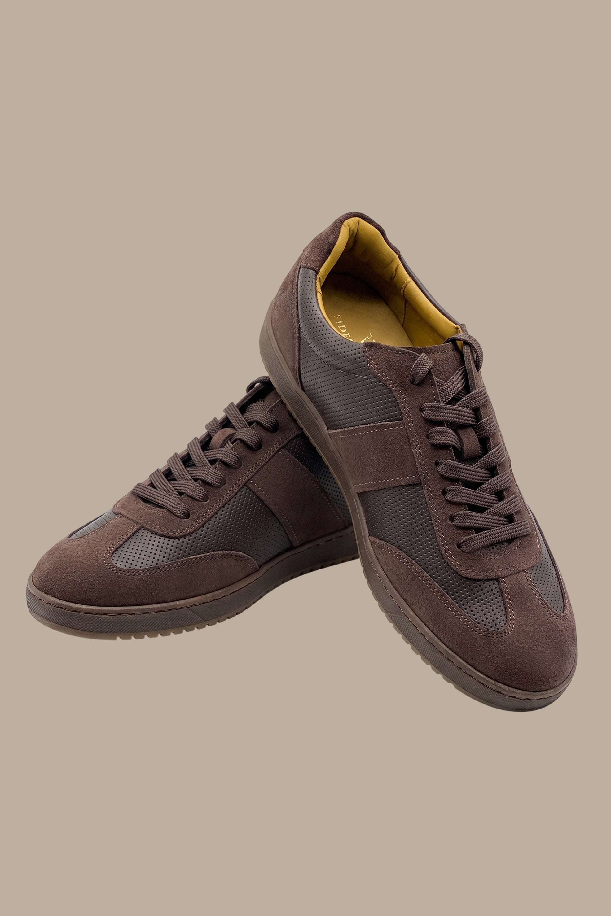 Perforated Leather Sneakers with Suede Top
