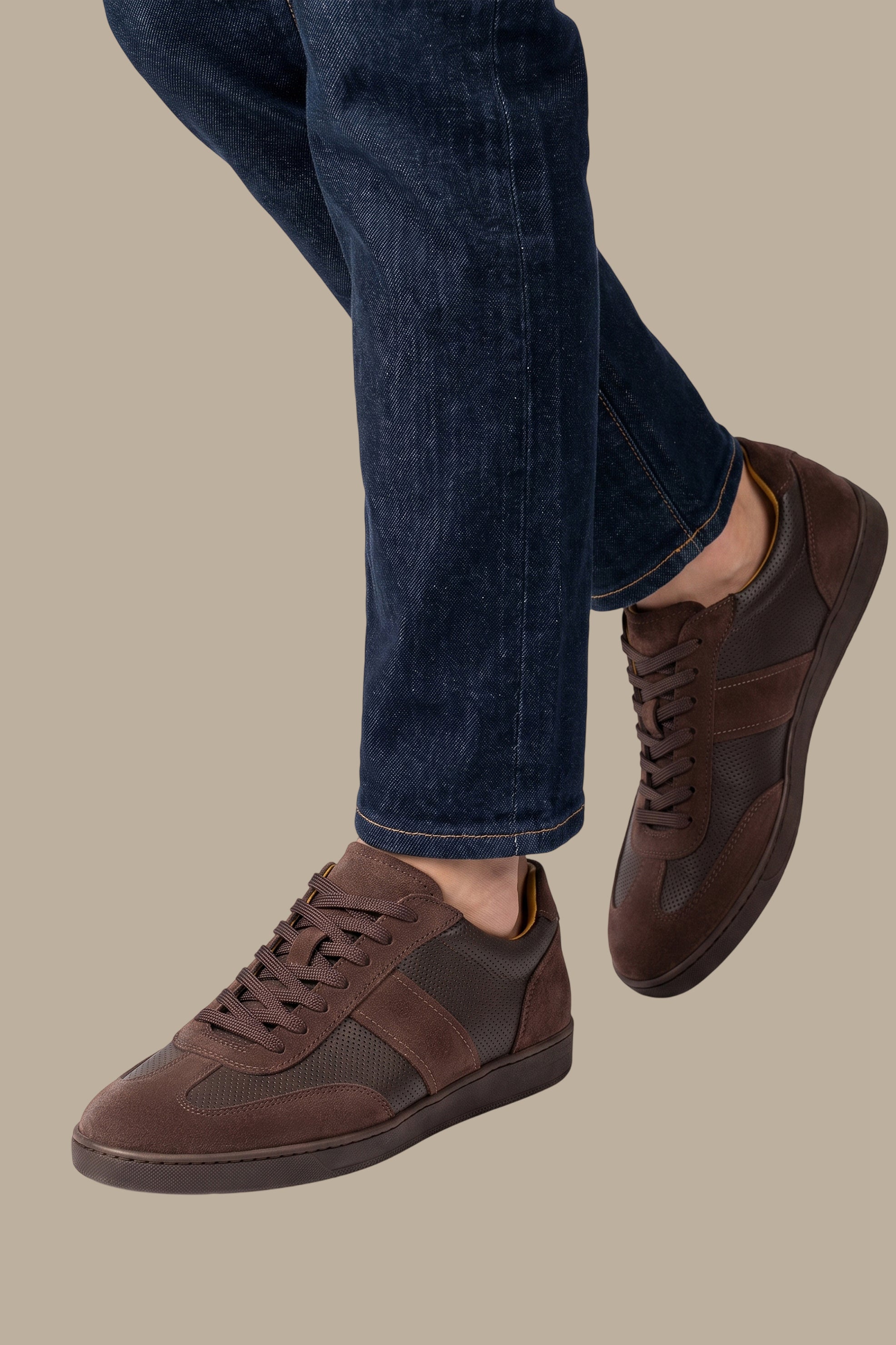 Perforated Leather Sneakers with Suede Top