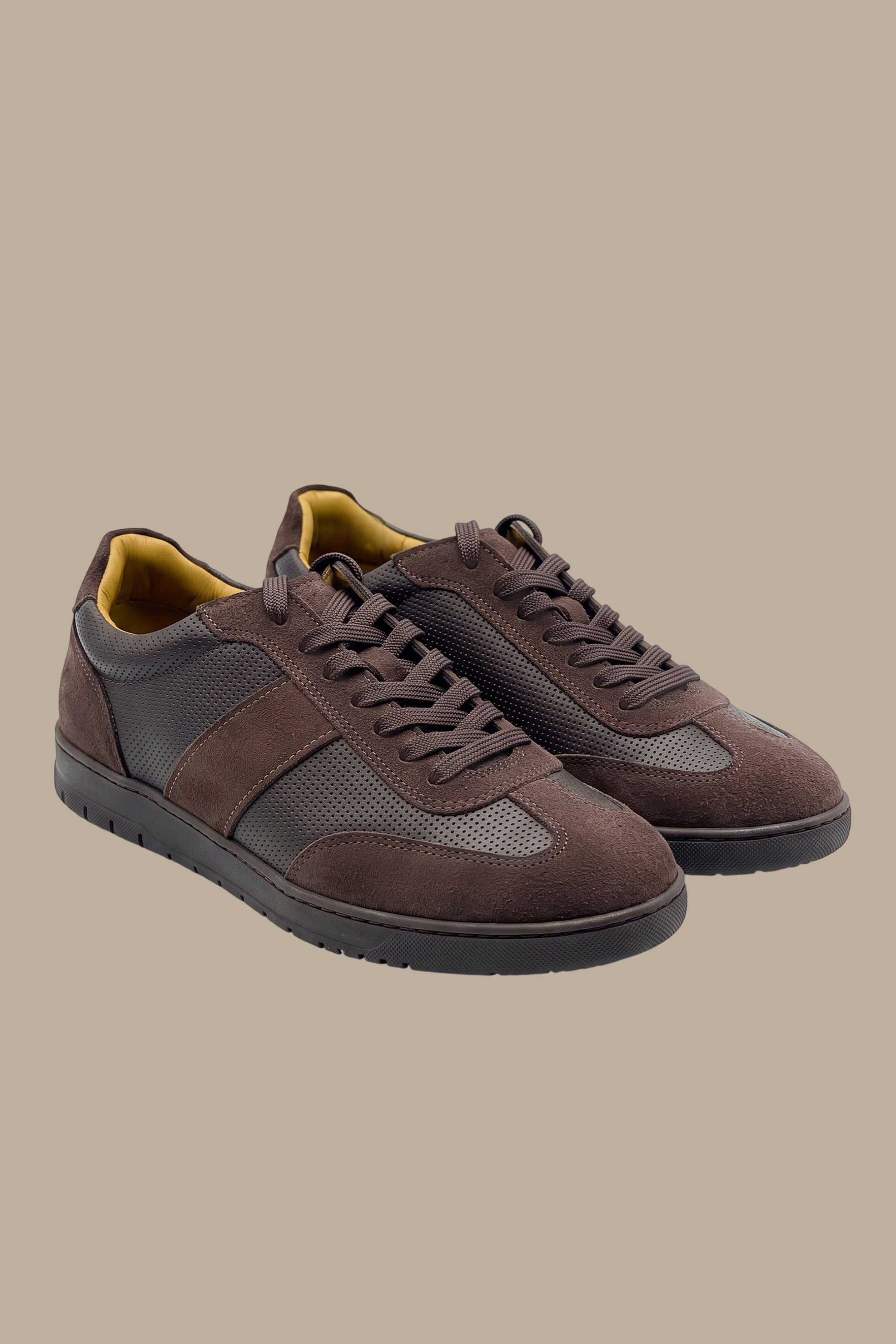 Perforated Leather Sneakers with Suede Top