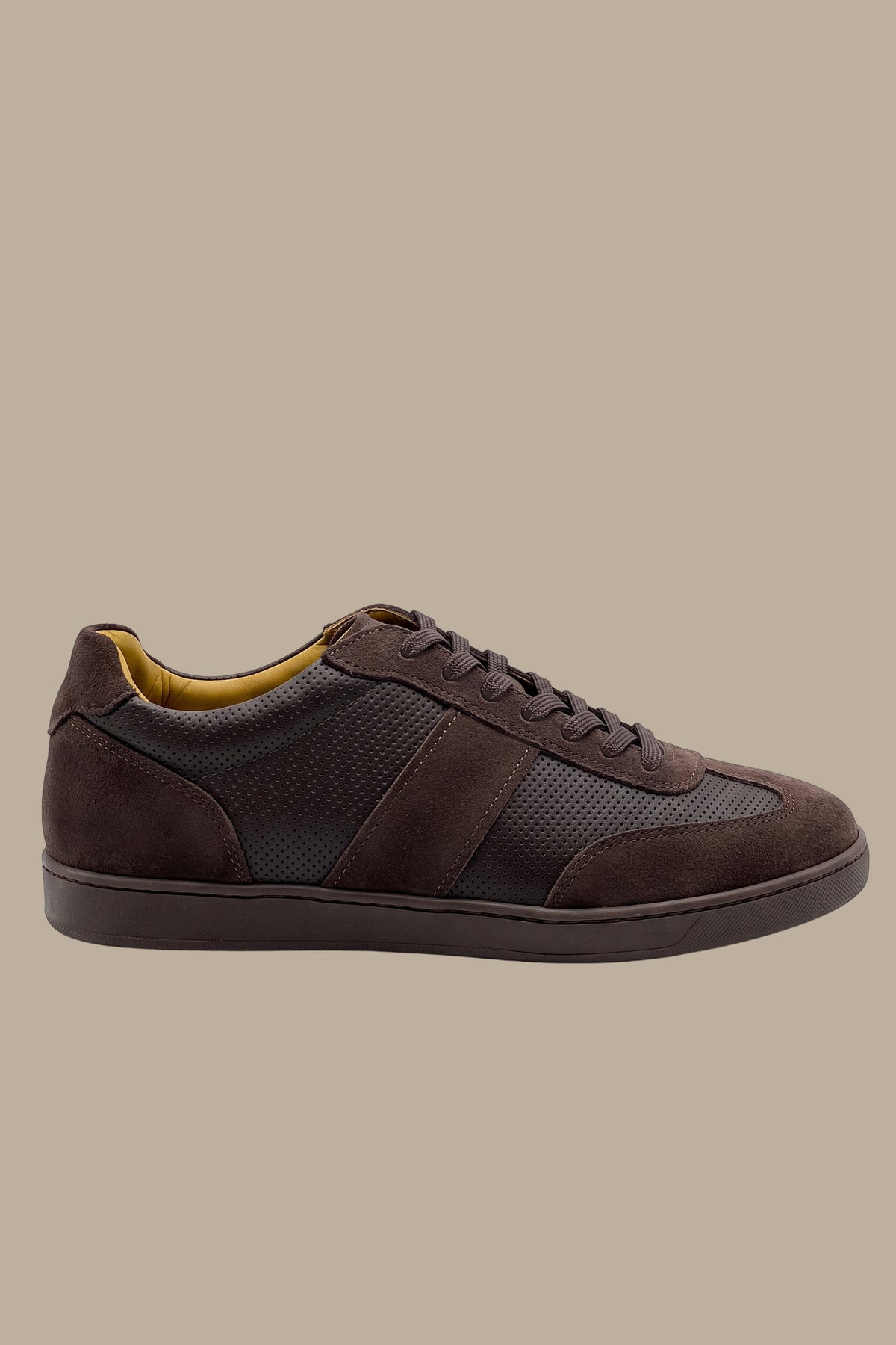 Perforated Leather Sneakers with Suede Top