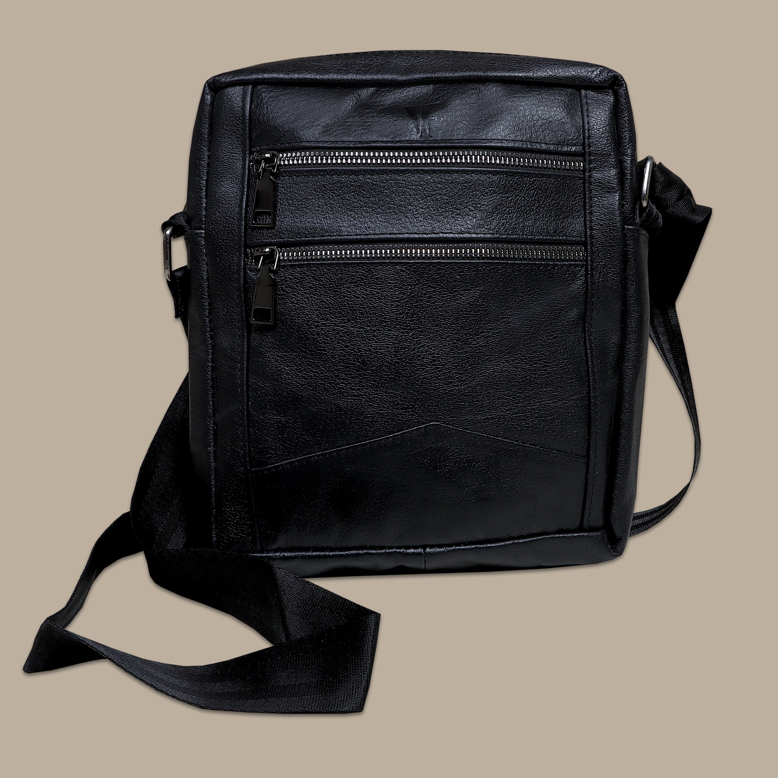 Triple Noir: Sleek Cross Bag with Three Black Zippers