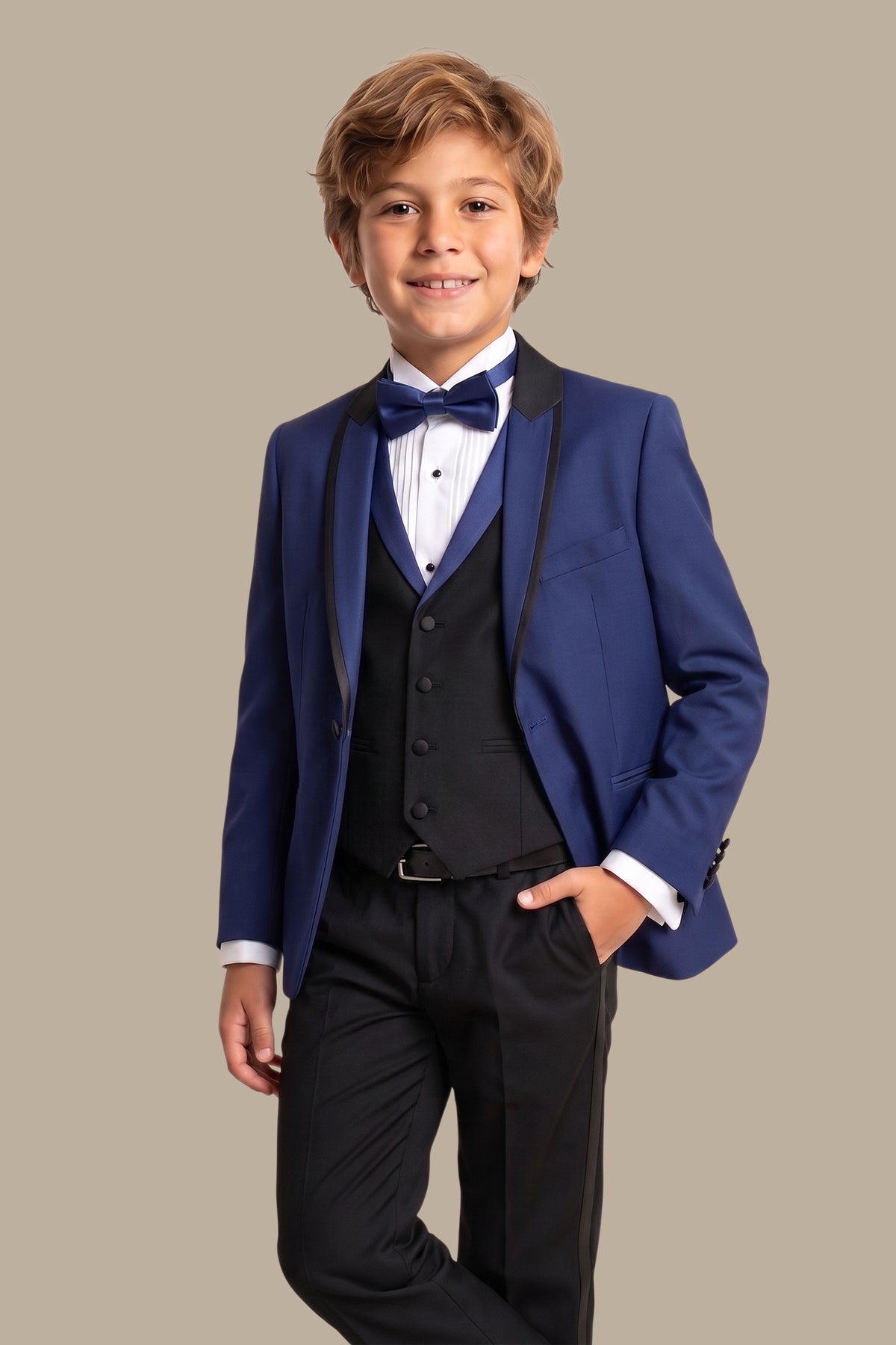 Tuxedo Kids Collar Chal Piping 3-Piece Blue