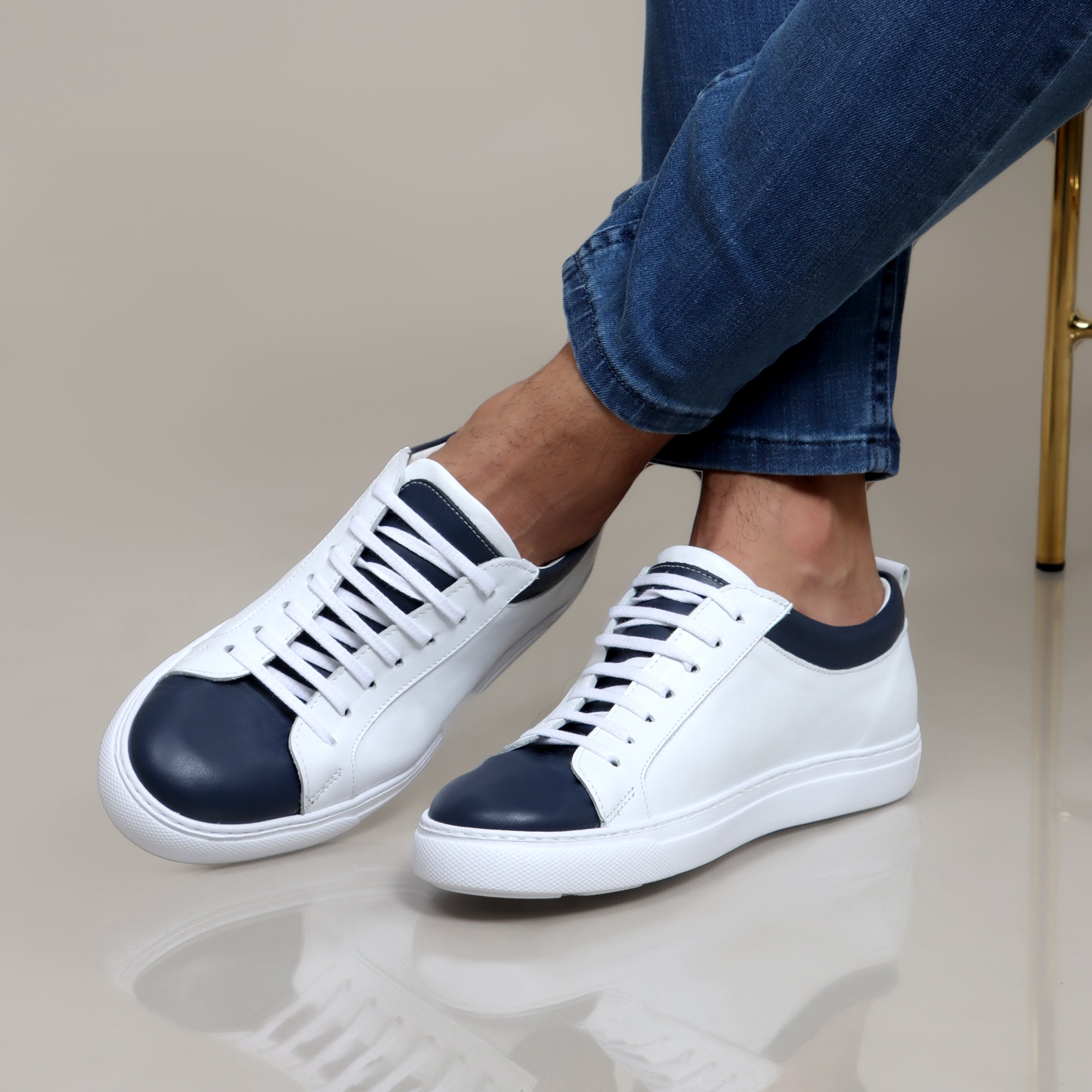 White and Navy Sneakers