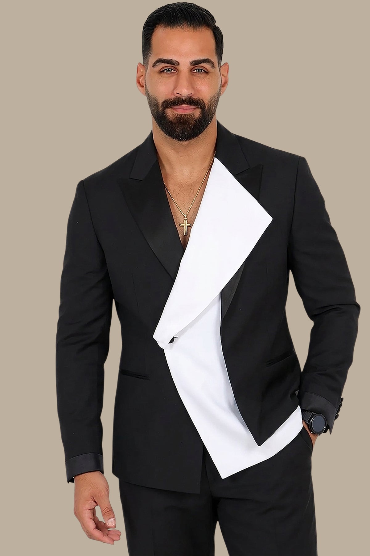 Black Majesty: Tuxedo FV with Double Layer and Crisp White Collar