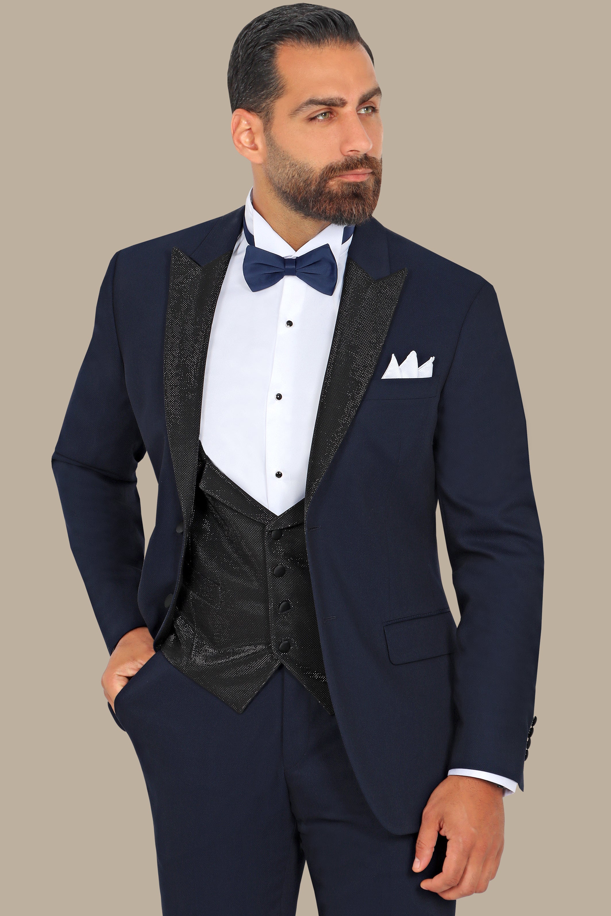 Navy 3-Piece Tuxedo FV with Shiny Lapel