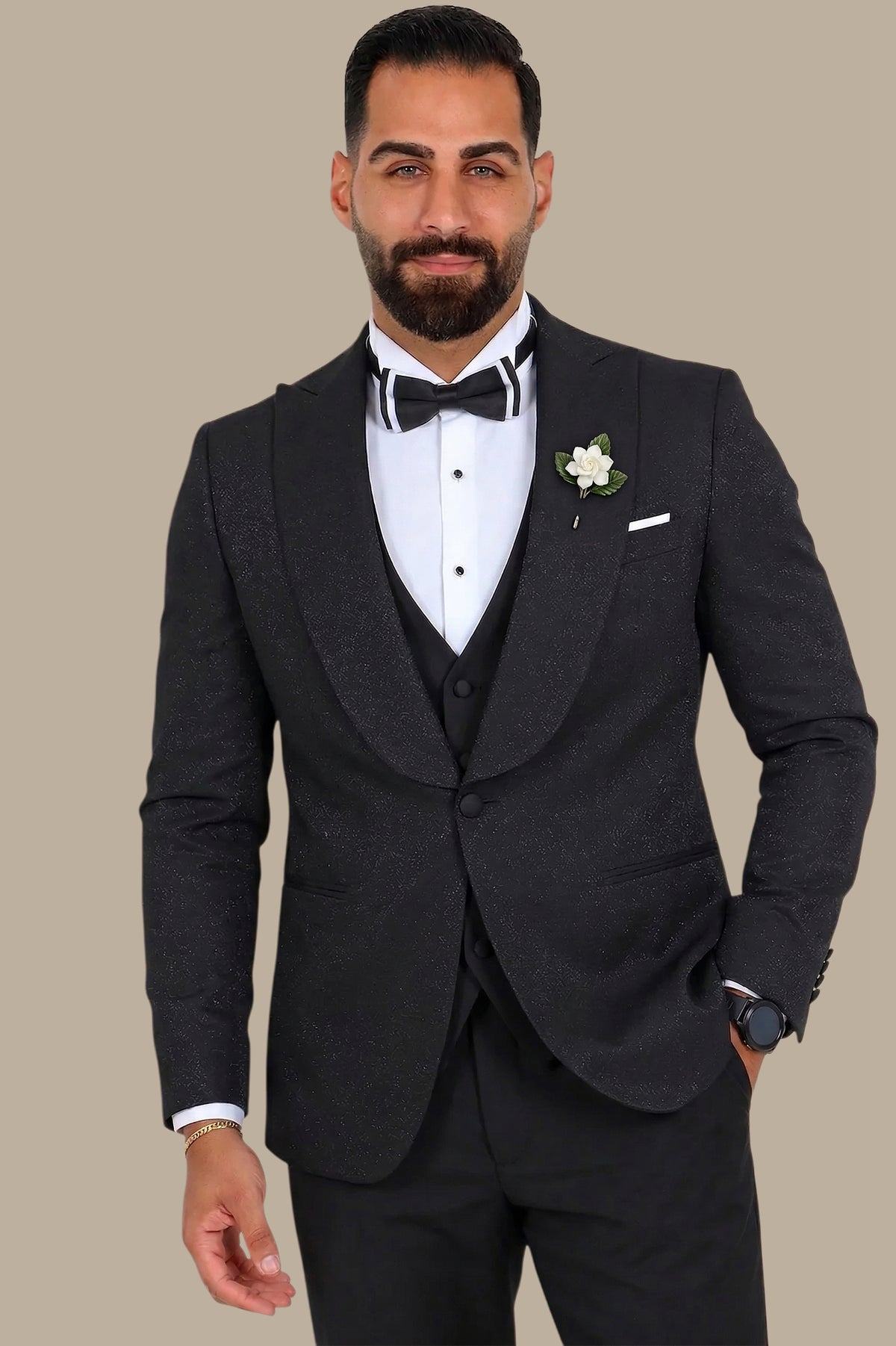 Timeless Elegance: Black Tuxedo FV 3-Piece Set with Peak Lape