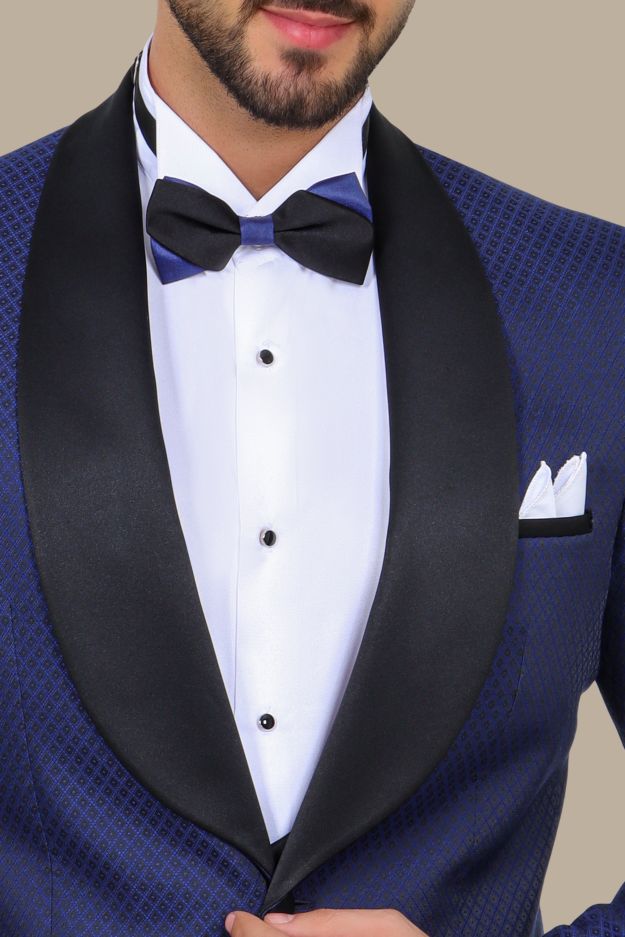 Indigo Elegance: Tuxedo FV Pattern 3-Piece Set