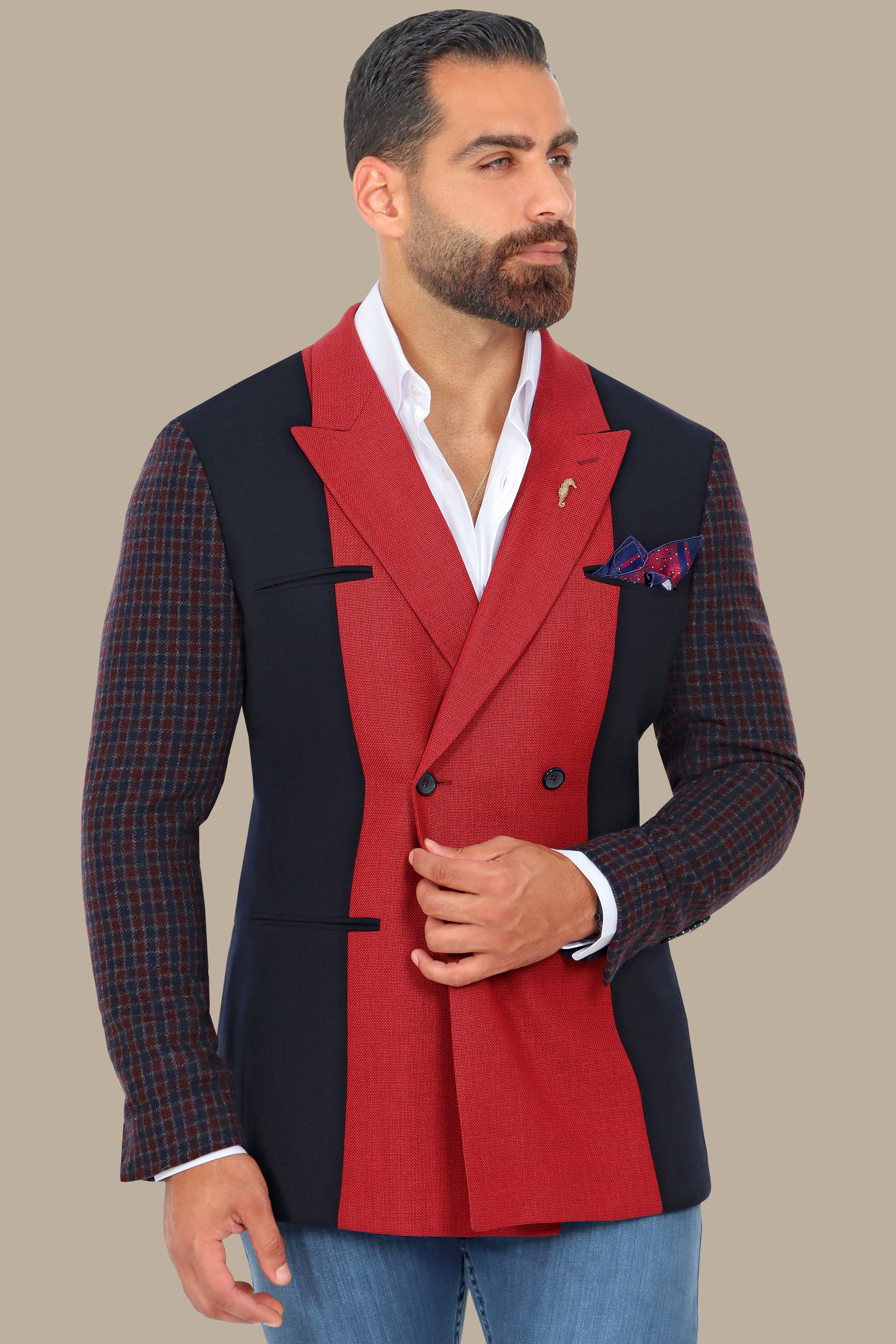 Nautical Elegance: Navy & Red Suit