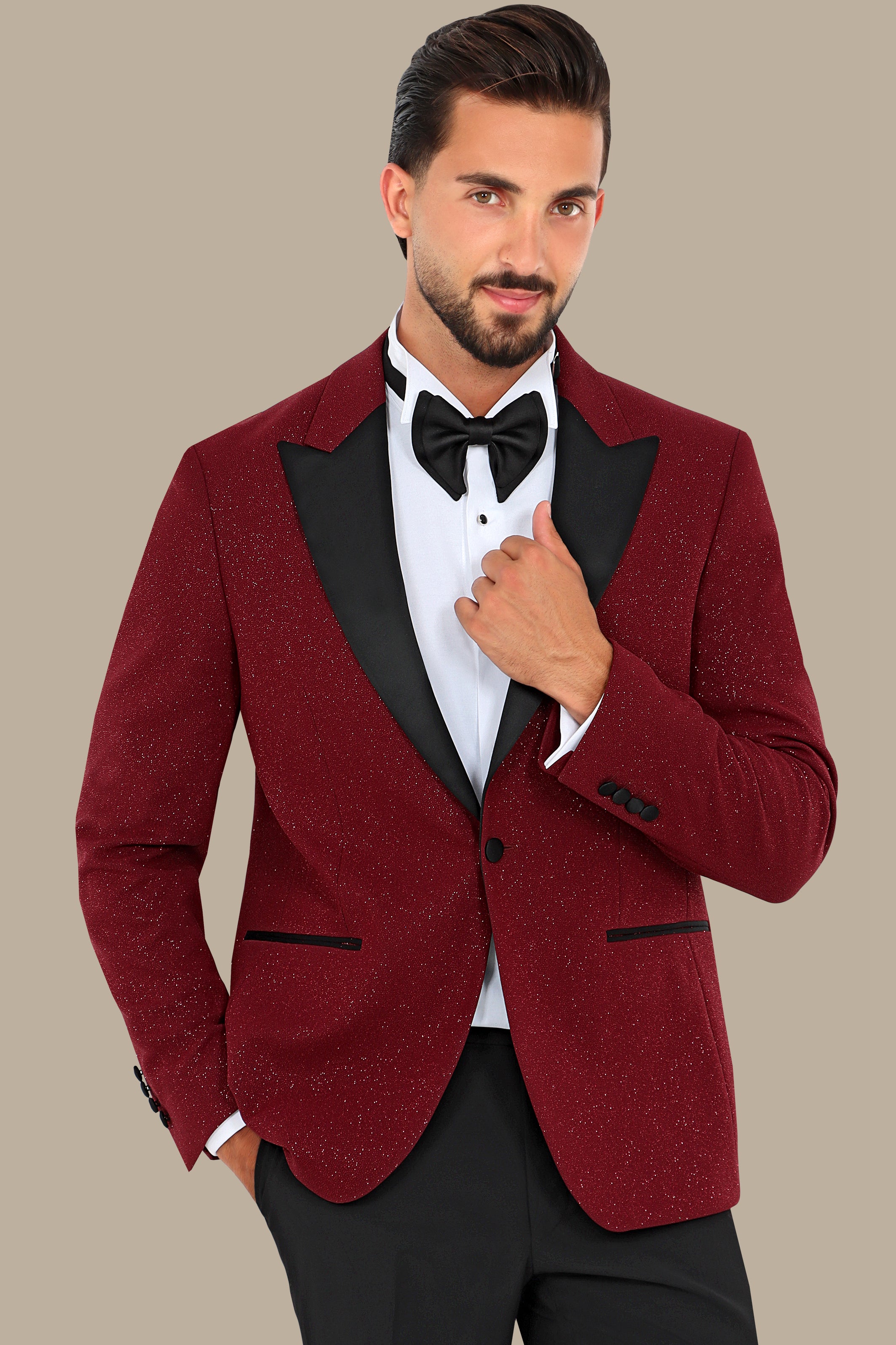 Burgundy Glitter: FV Special Collection Tuxedo Suit