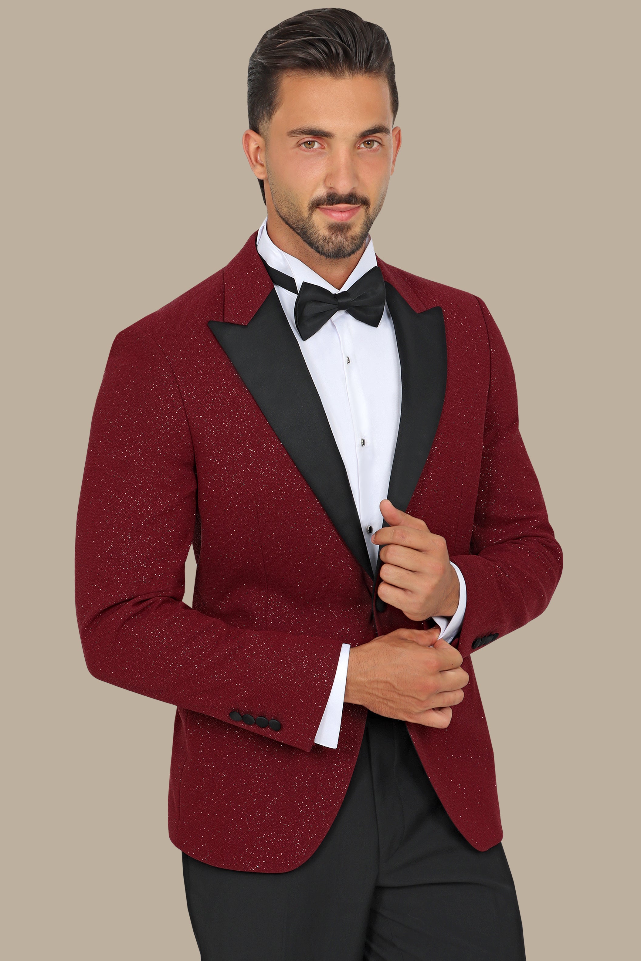 Burgundy Glitter: FV Special Collection Tuxedo Suit