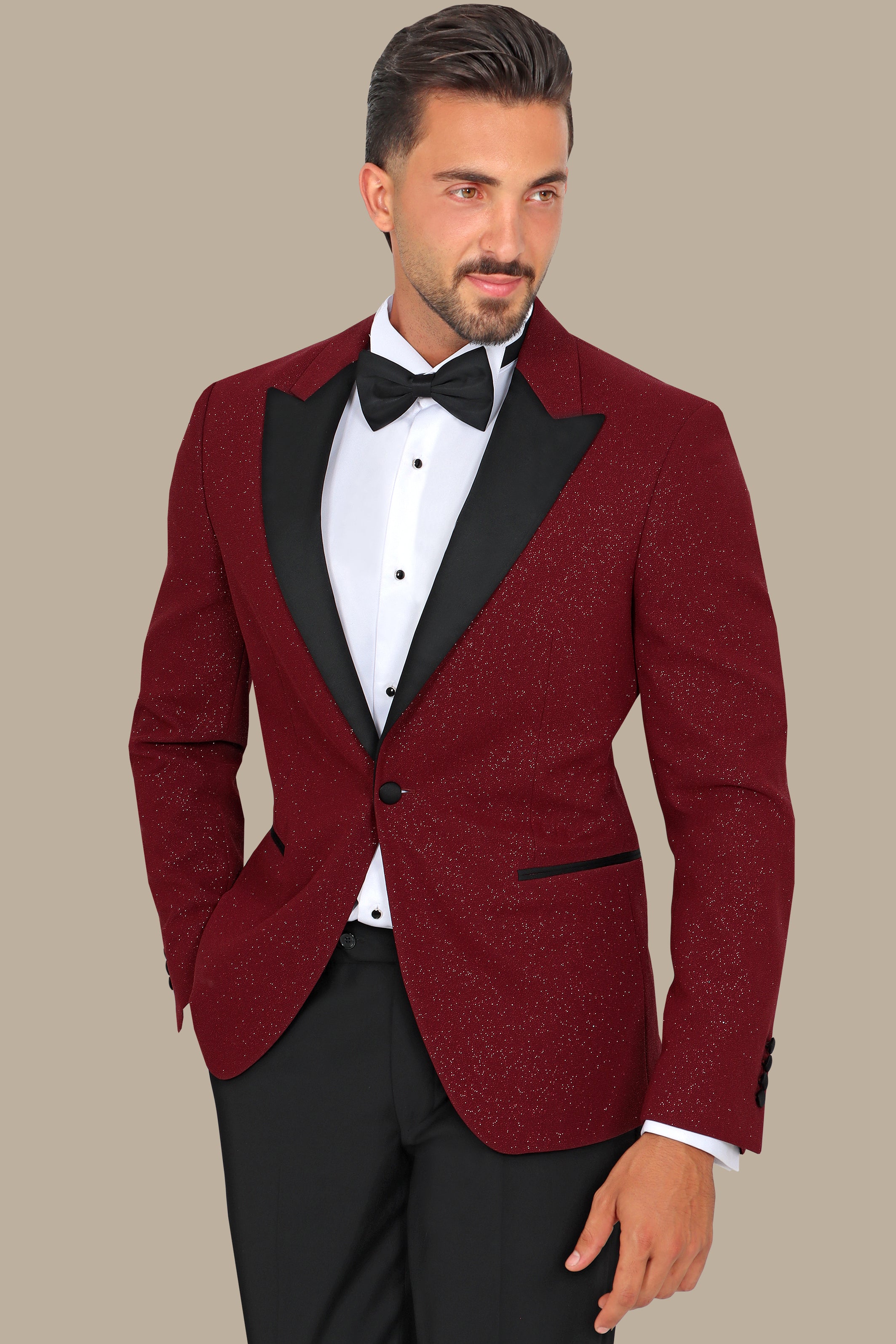 Burgundy Glitter: FV Special Collection Tuxedo Suit