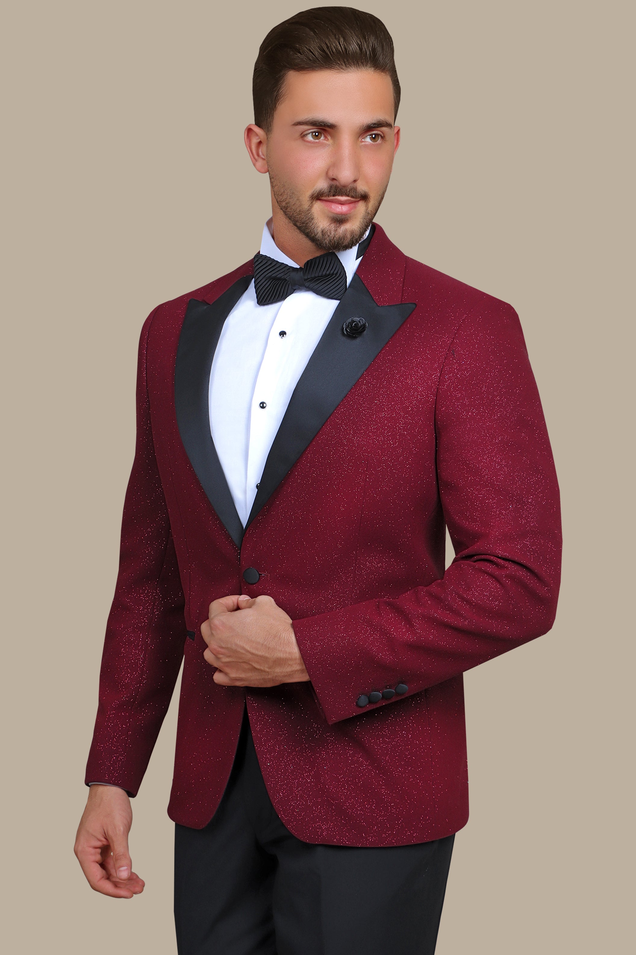 Burgundy Glitter: FV Special Collection Tuxedo Suit