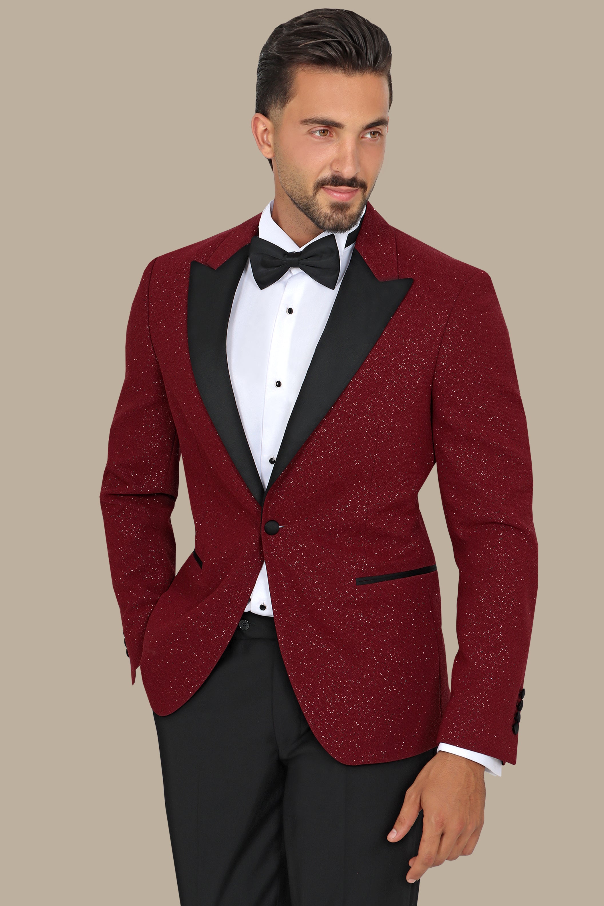 Burgundy Glitter: FV Special Collection Tuxedo Suit