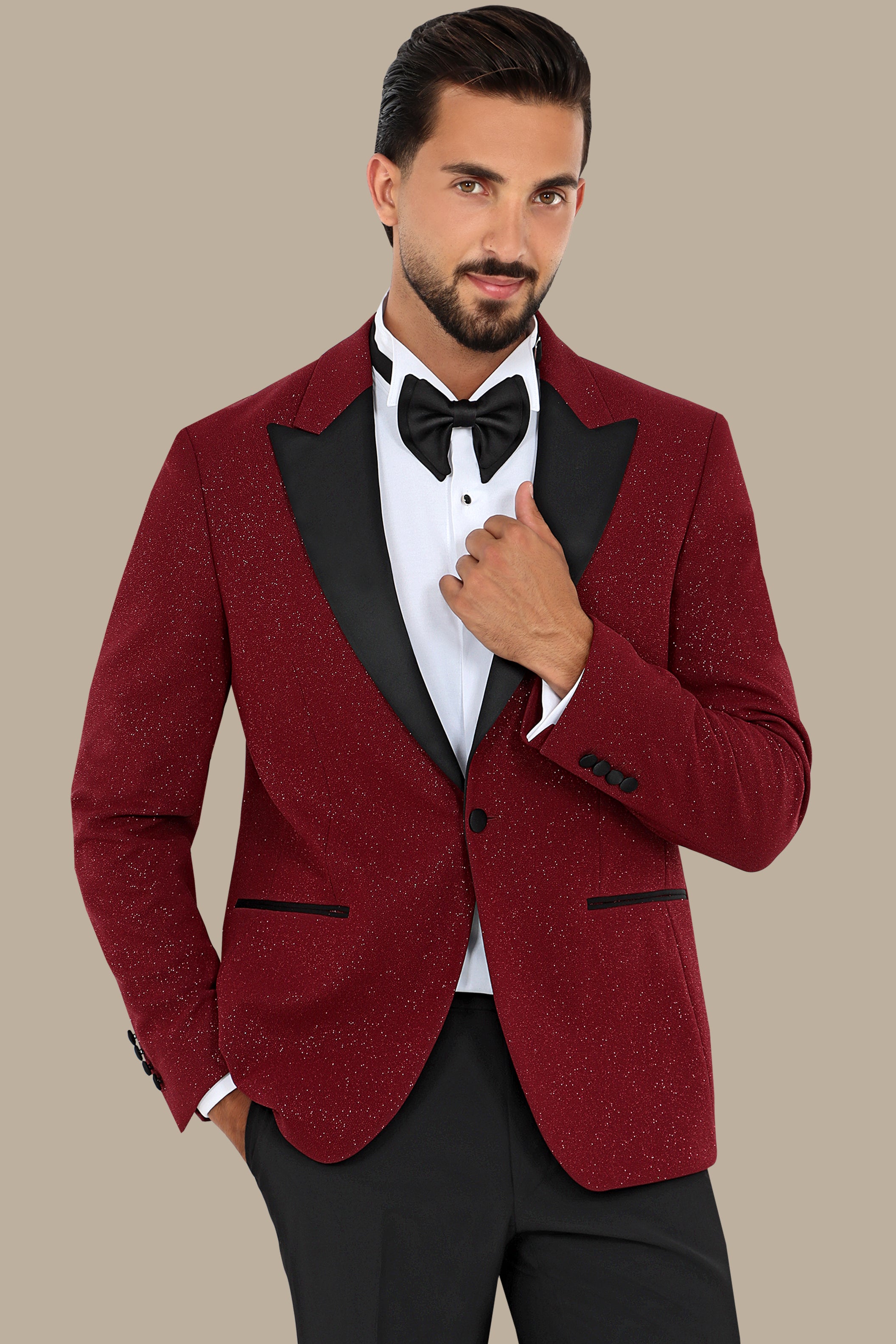 Burgundy Glitter: FV Special Collection Tuxedo Suit