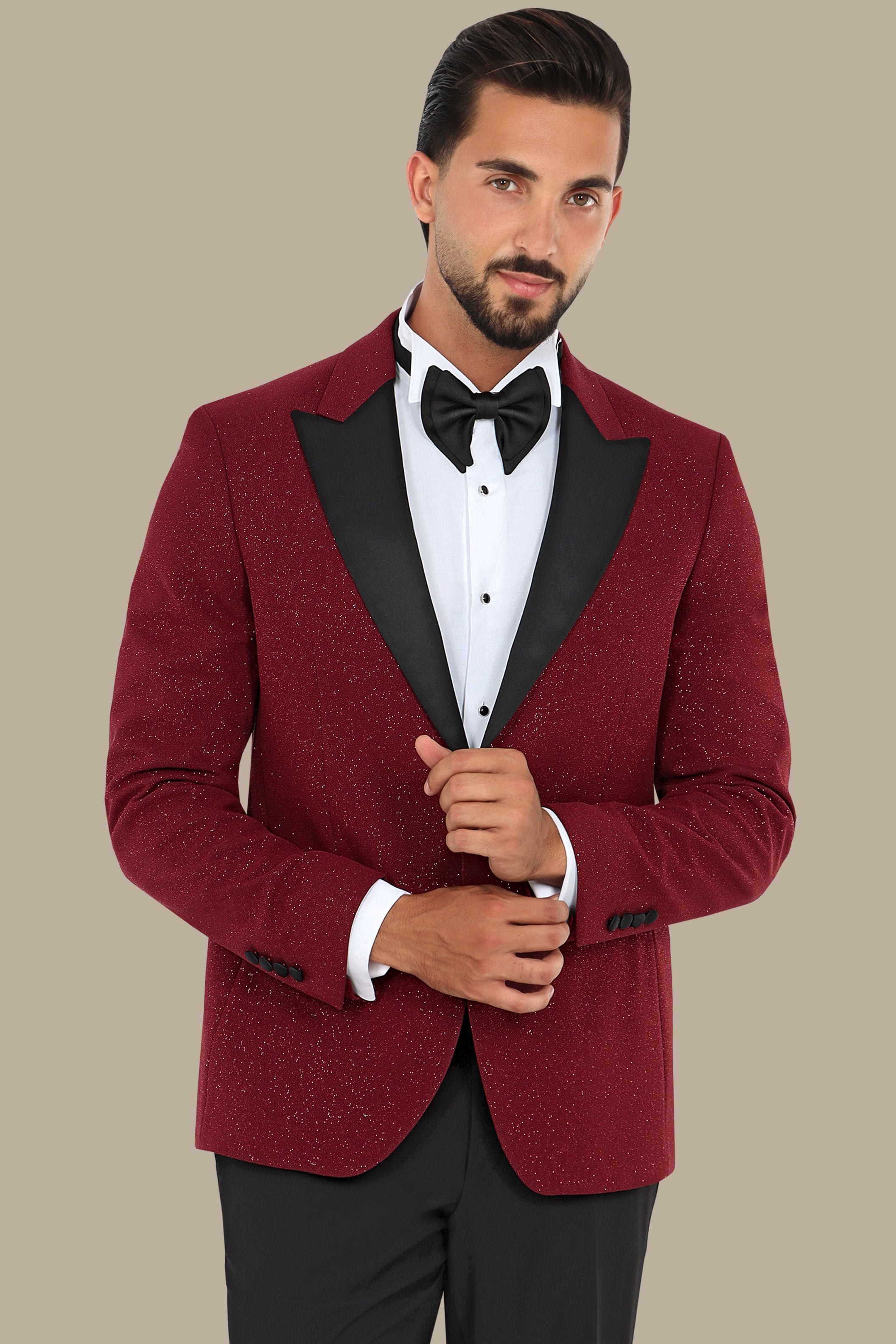 Burgundy Glitter: FV Special Collection Tuxedo Suit