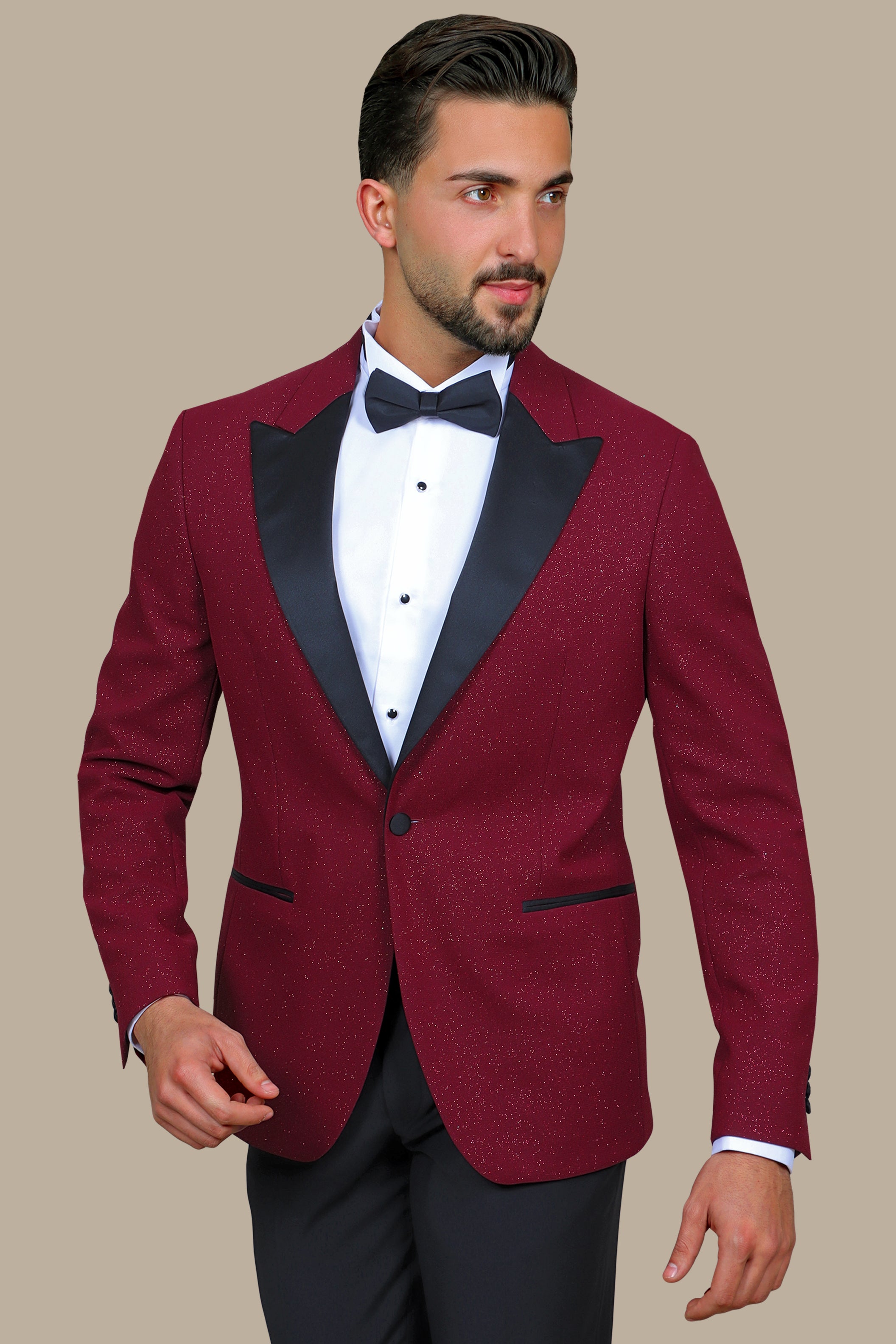 Burgundy Glitter: FV Special Collection Tuxedo Suit