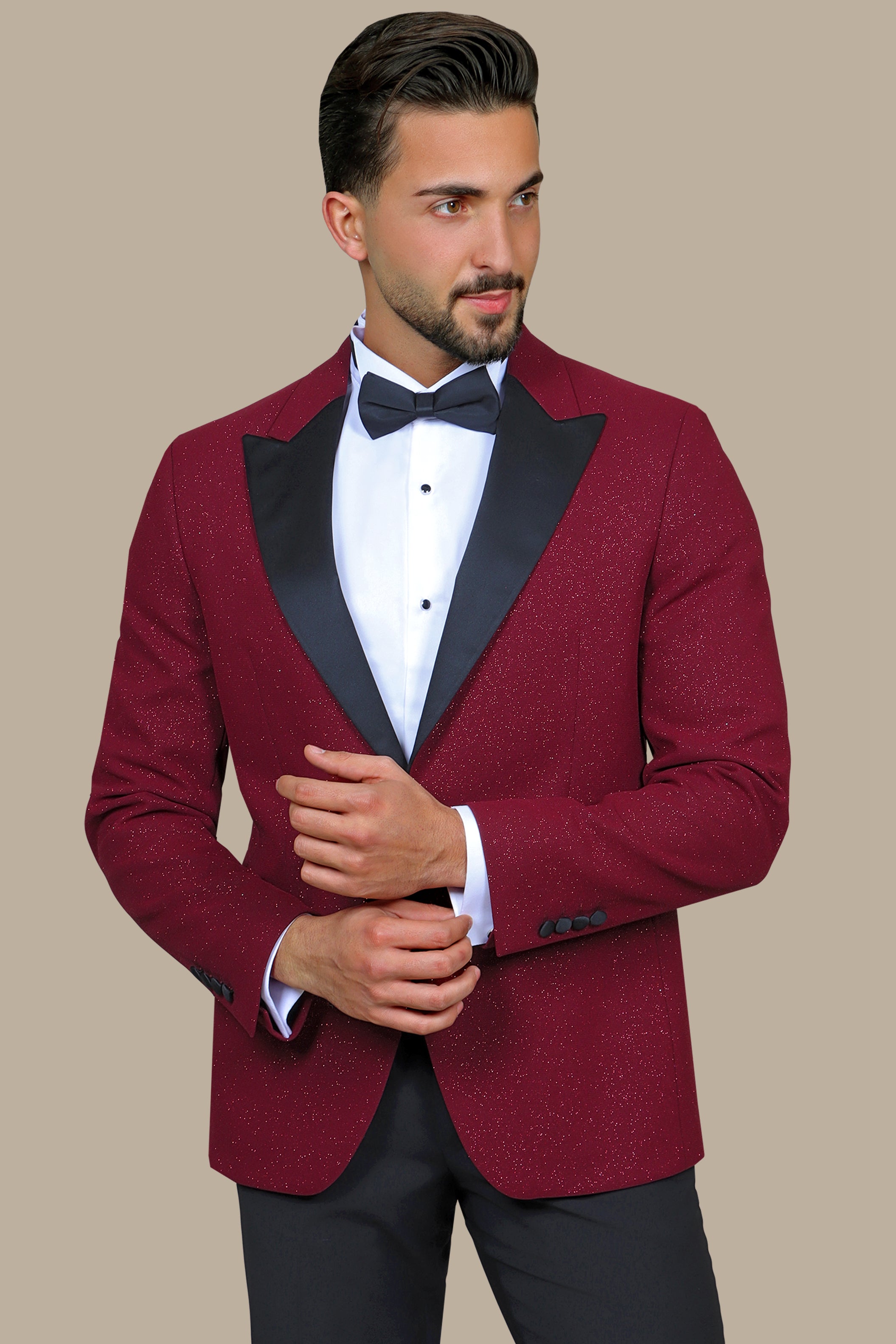 Burgundy Glitter: FV Special Collection Tuxedo Suit