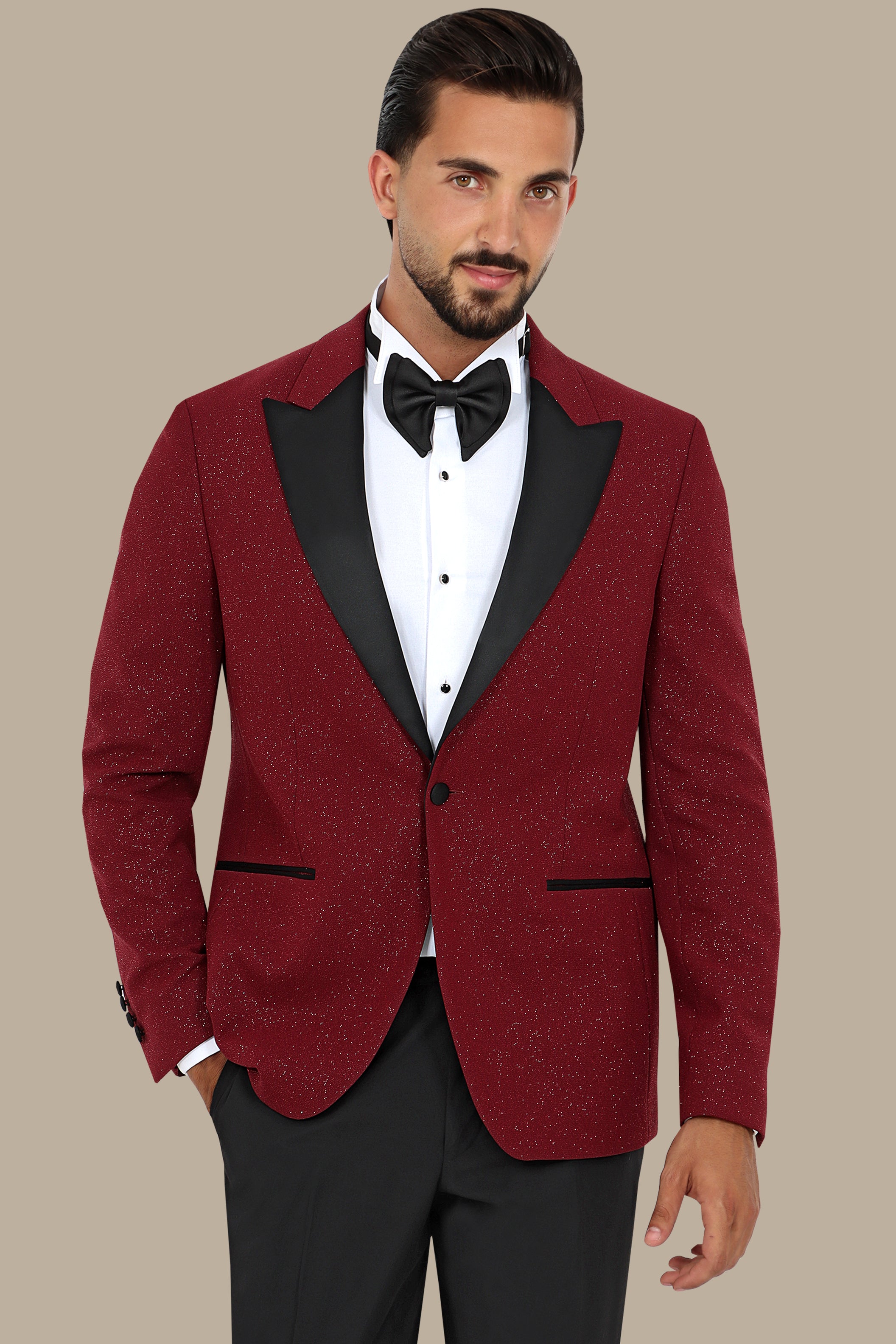 Burgundy Glitter: FV Special Collection Tuxedo Suit