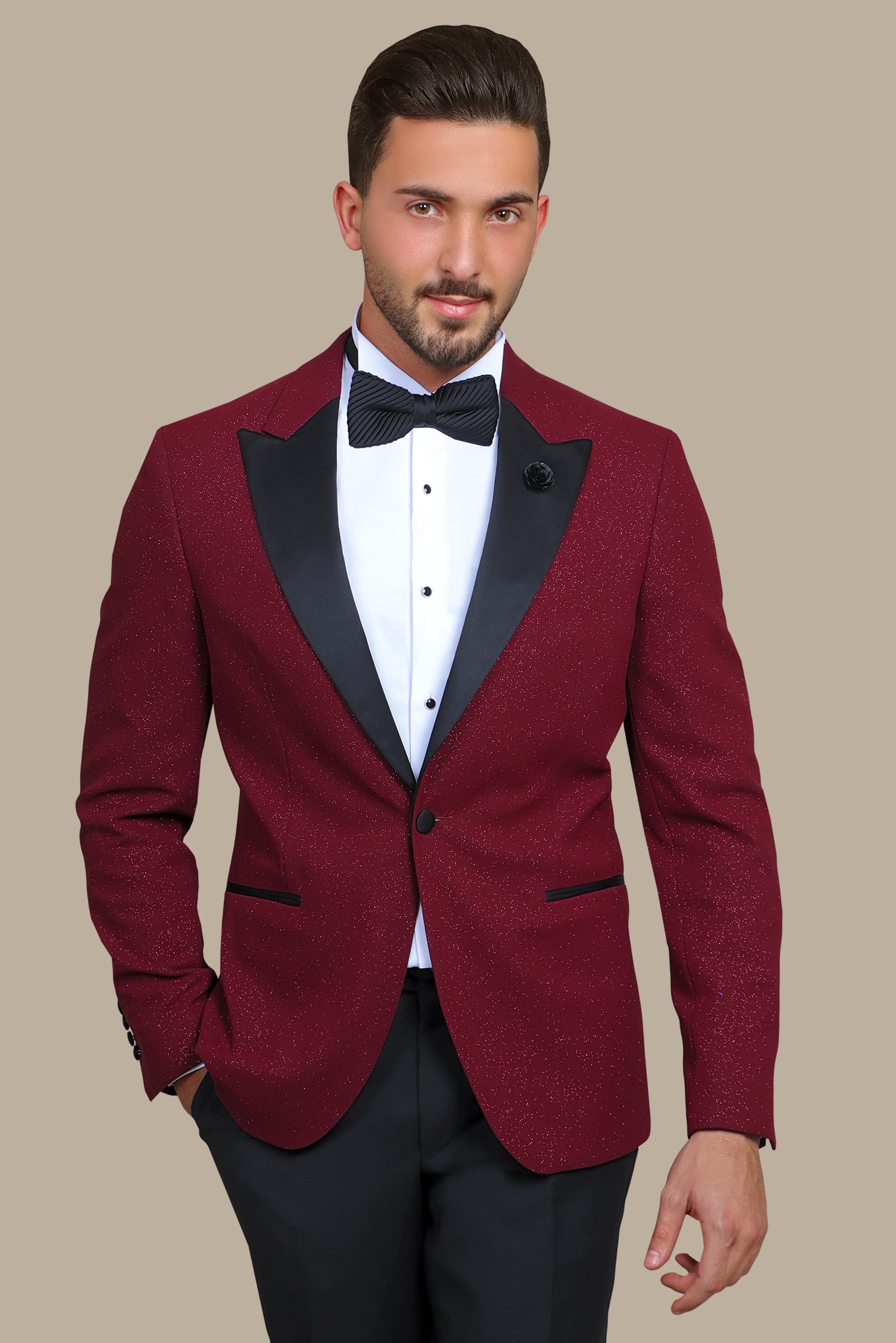 Burgundy Glitter: FV Special Collection Tuxedo Suit