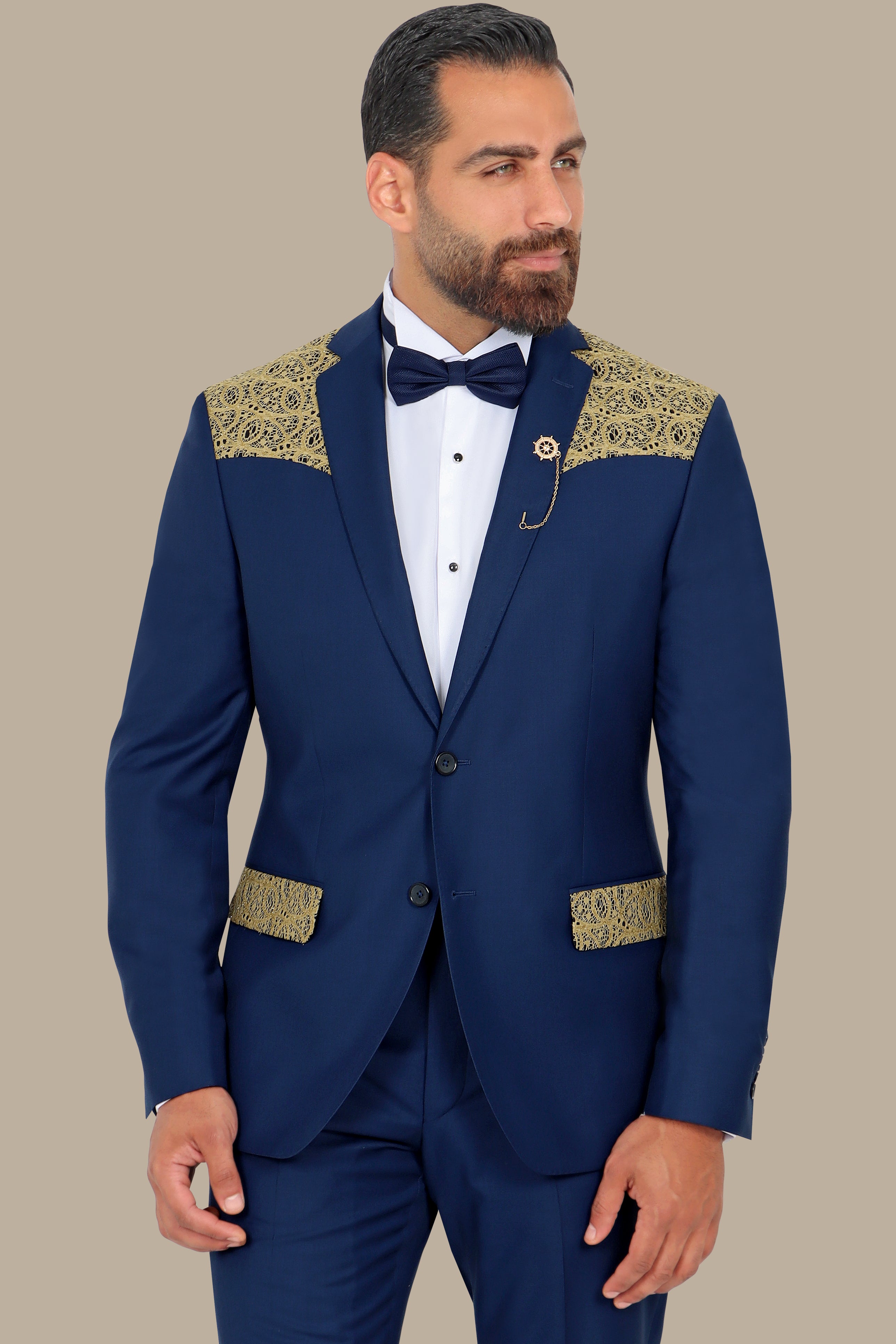 Indigo FV Suit with Gold Glitter Croche