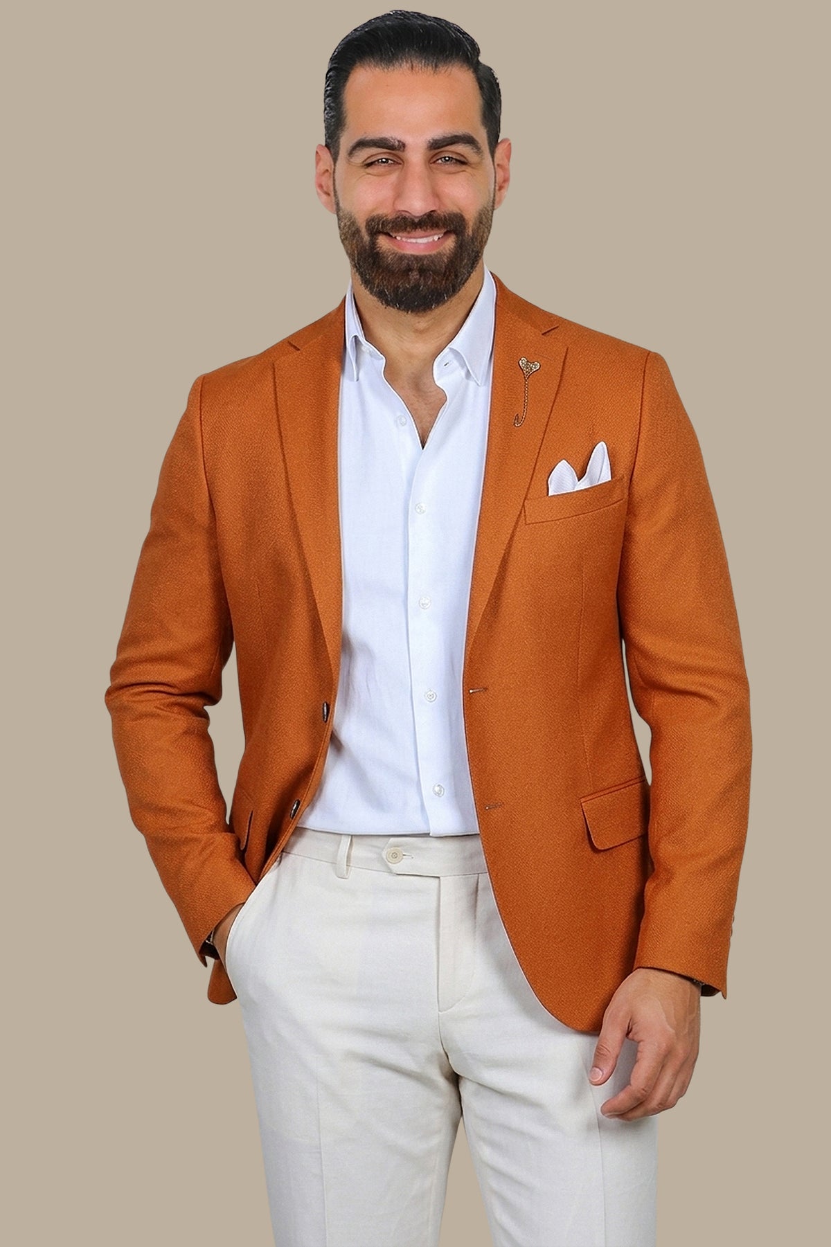 Spice Up Your Style: The FV Blazer in Dark Orange with Notch Lapel