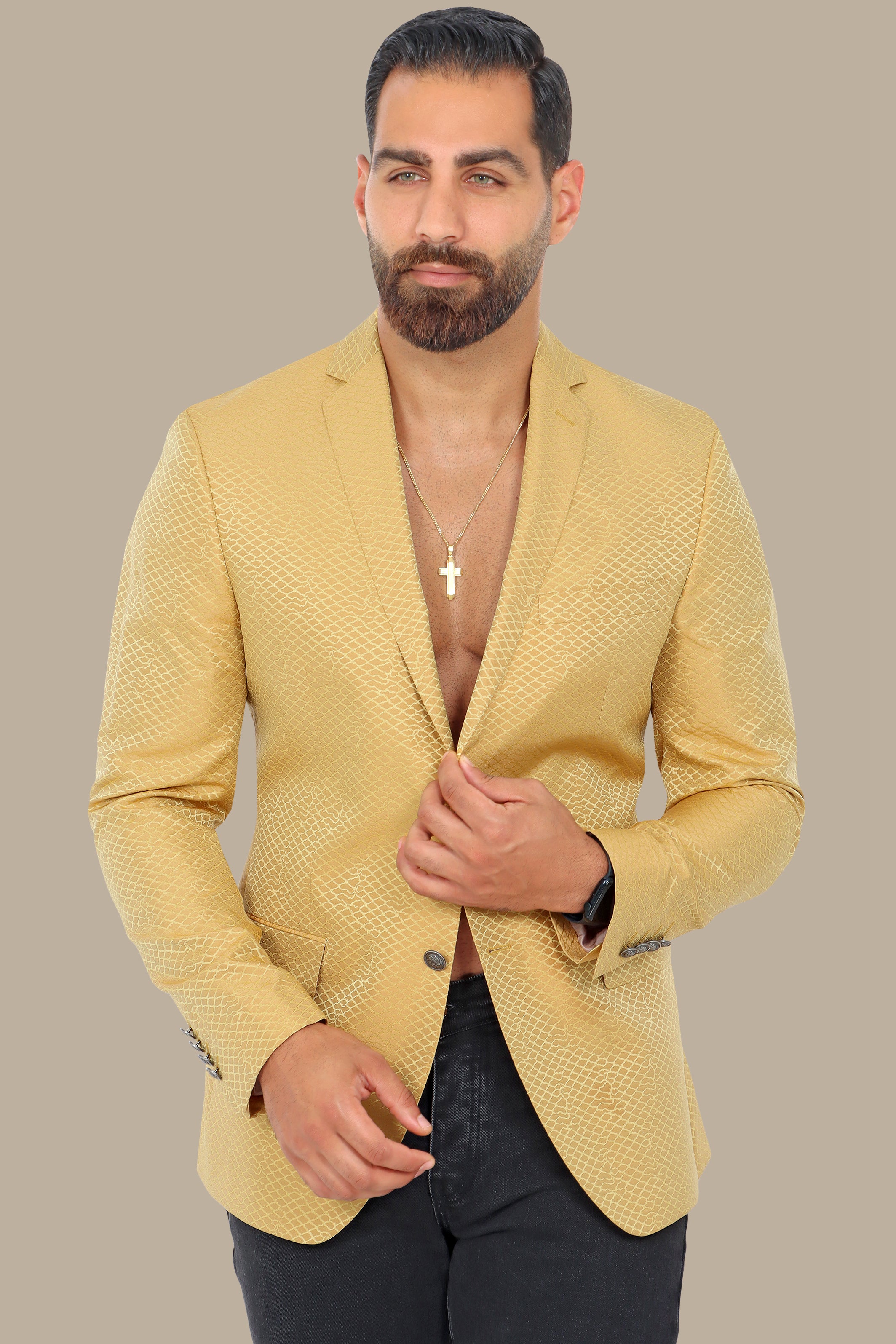 Golden Serpent: Gold-Printed Snakes Blazer