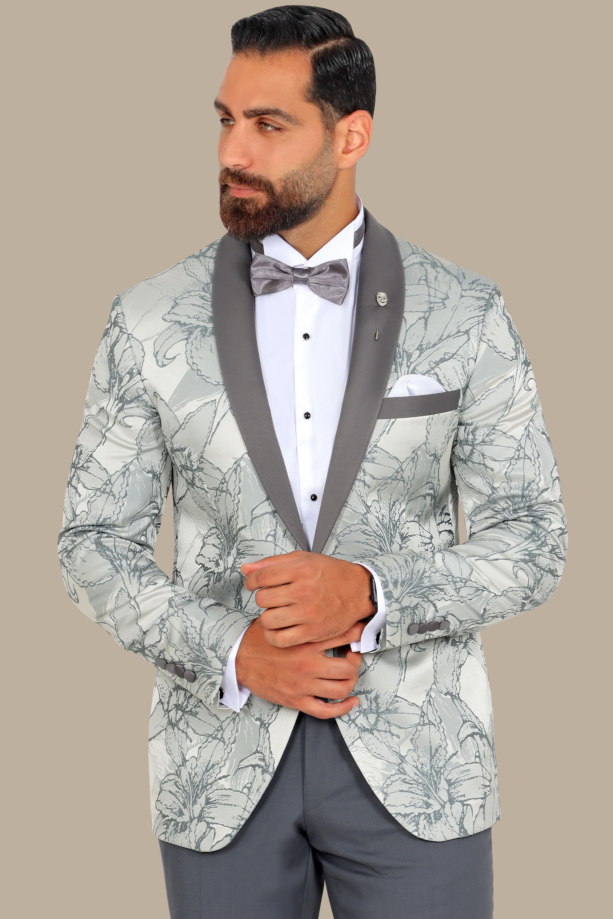 Grey Jacquard Blazer with Col Chale