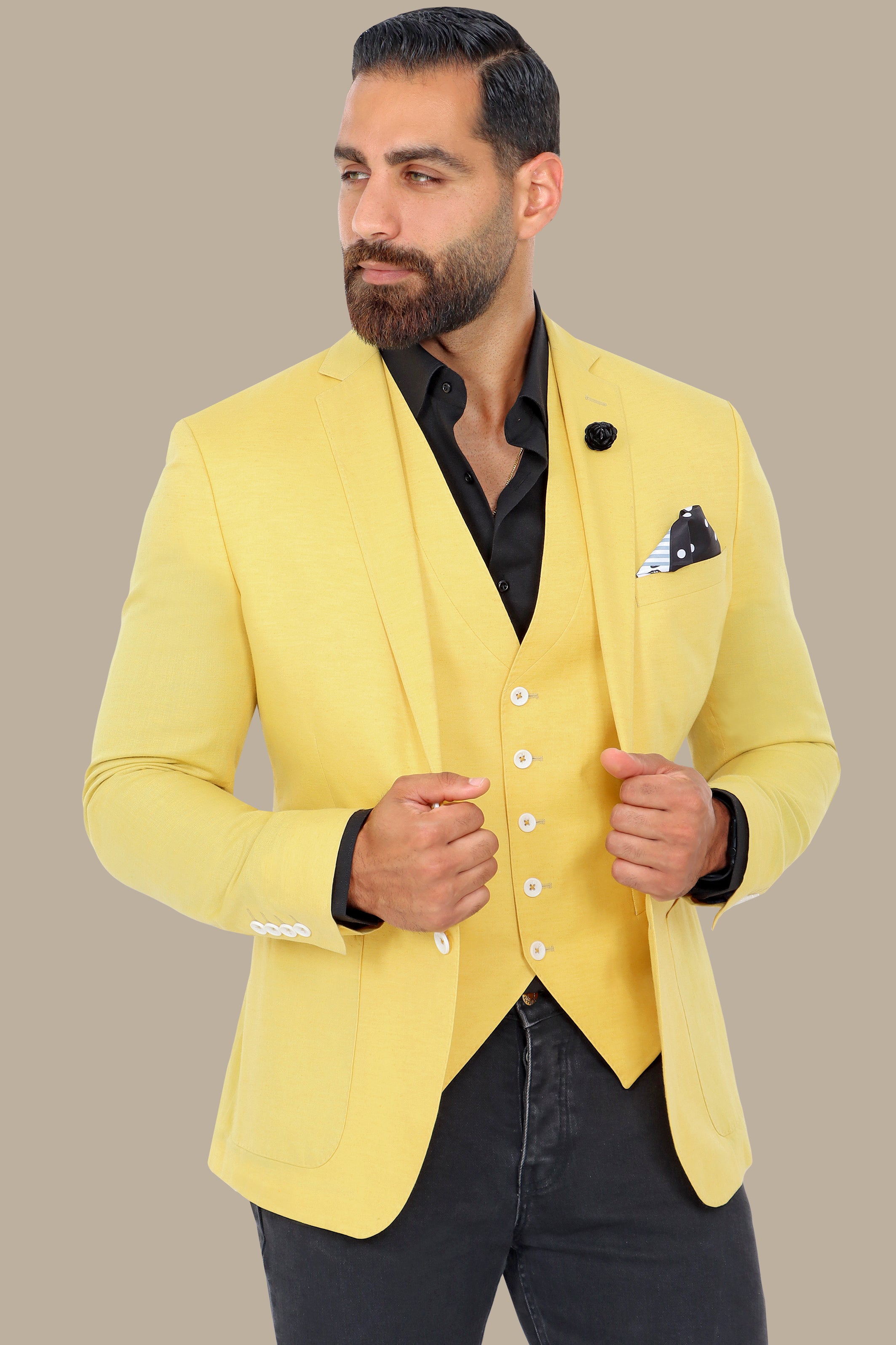 Sunny Radiance: Yellow Blazer & Vest with Notch Lapel