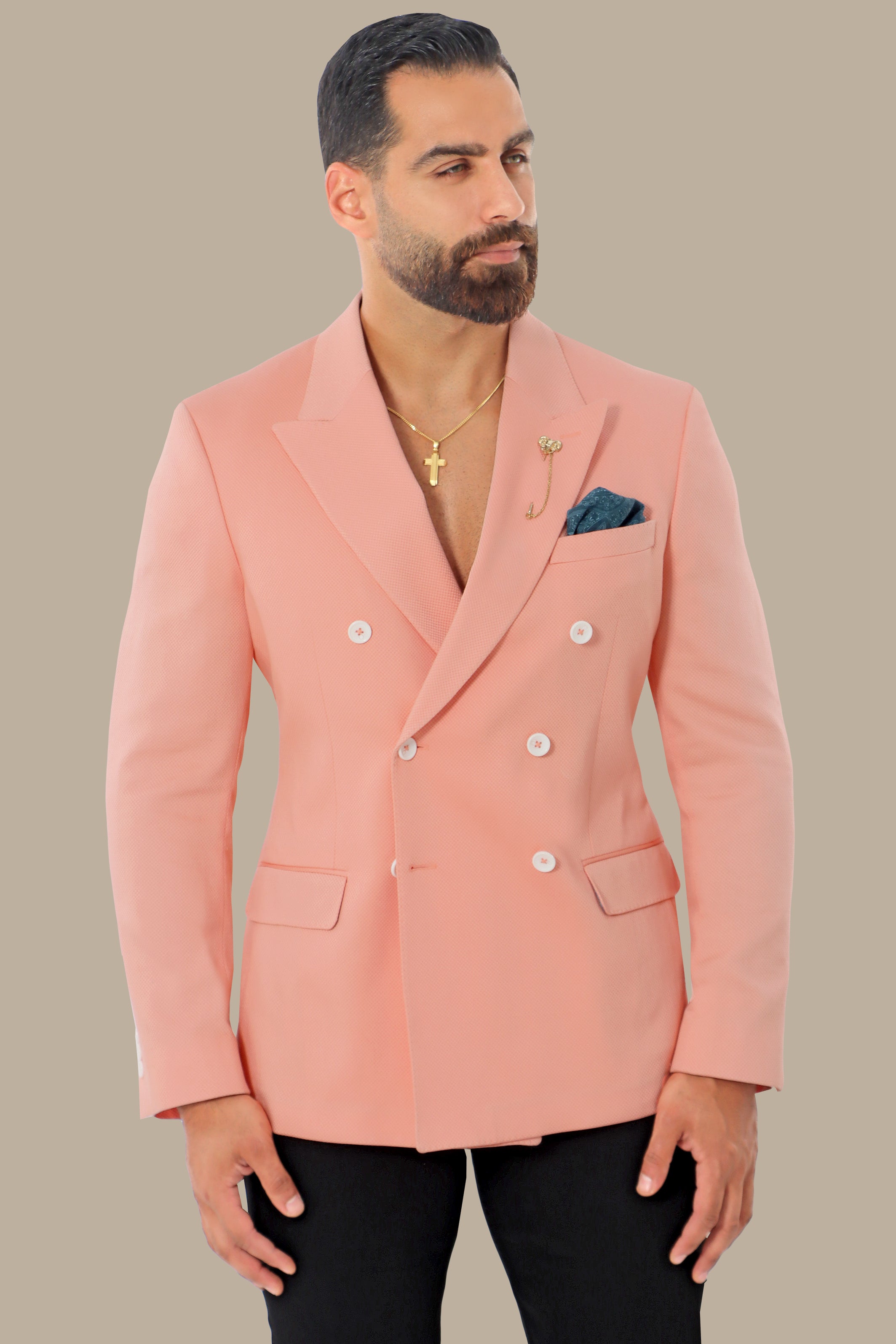 Coral Grandeur: Blazer with Wide Peak Lapel