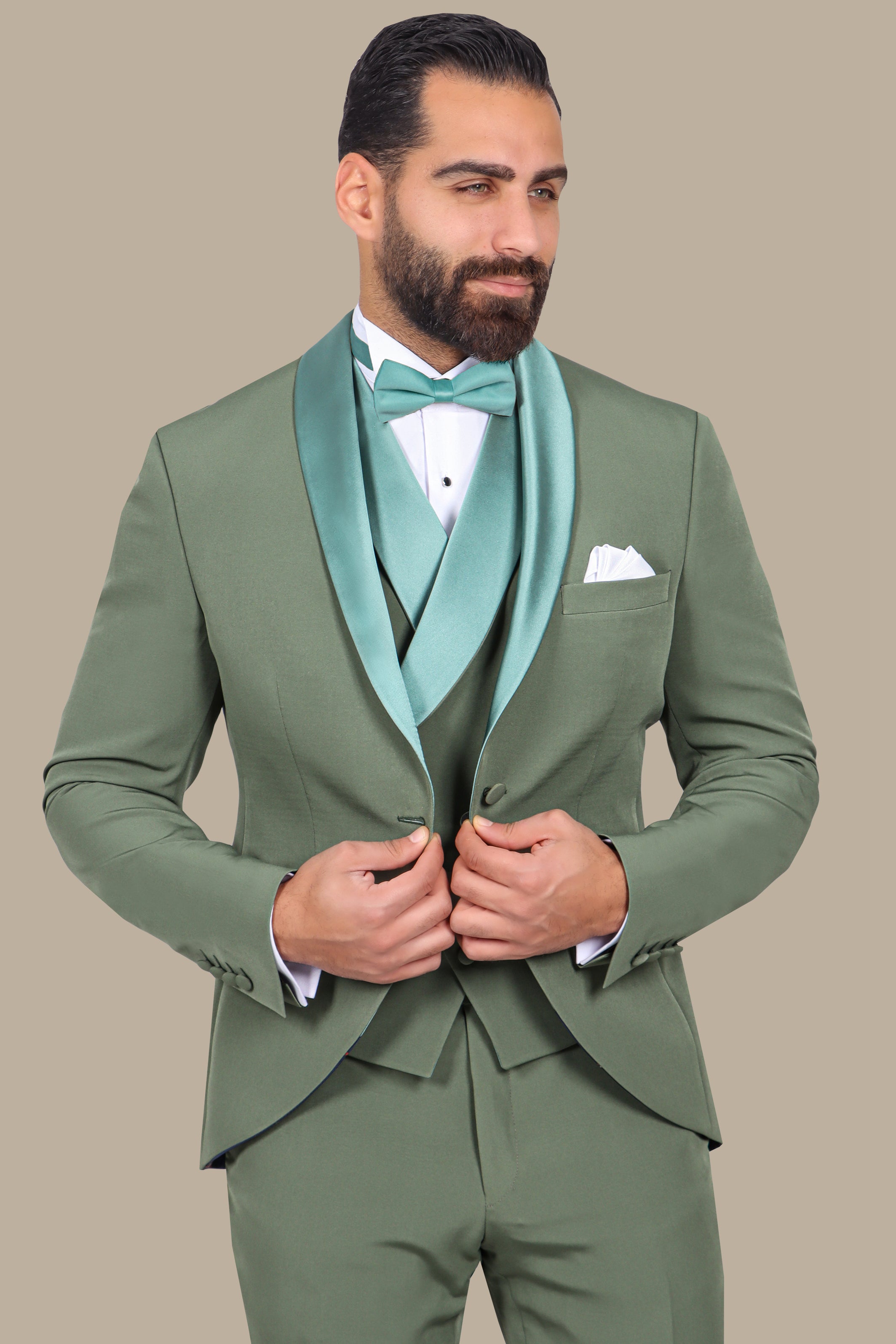 Olive 3-Piece Tuxedo with Symmetric Lapel