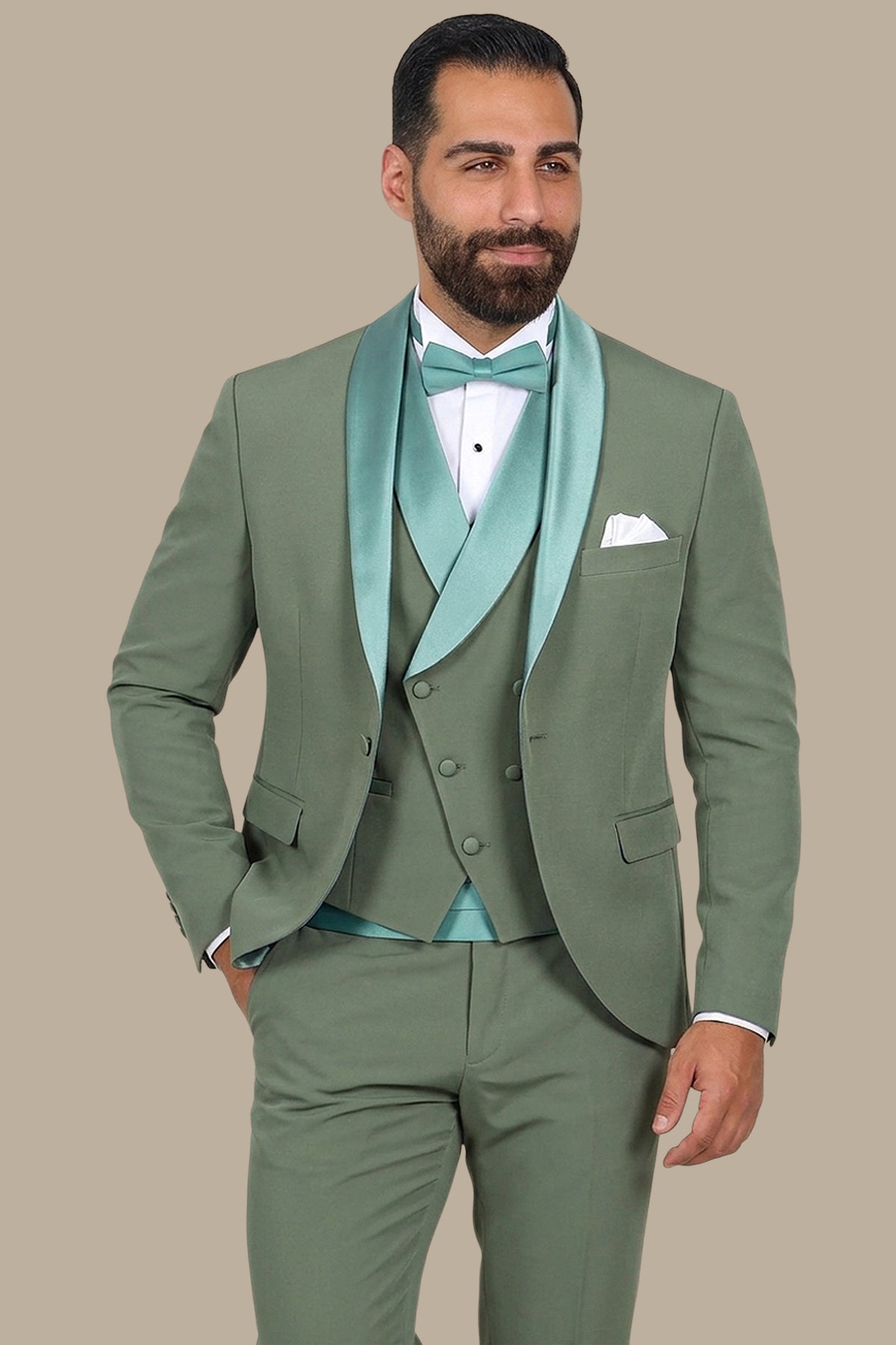 Olive 3-Piece Tuxedo with Symmetric Lapel