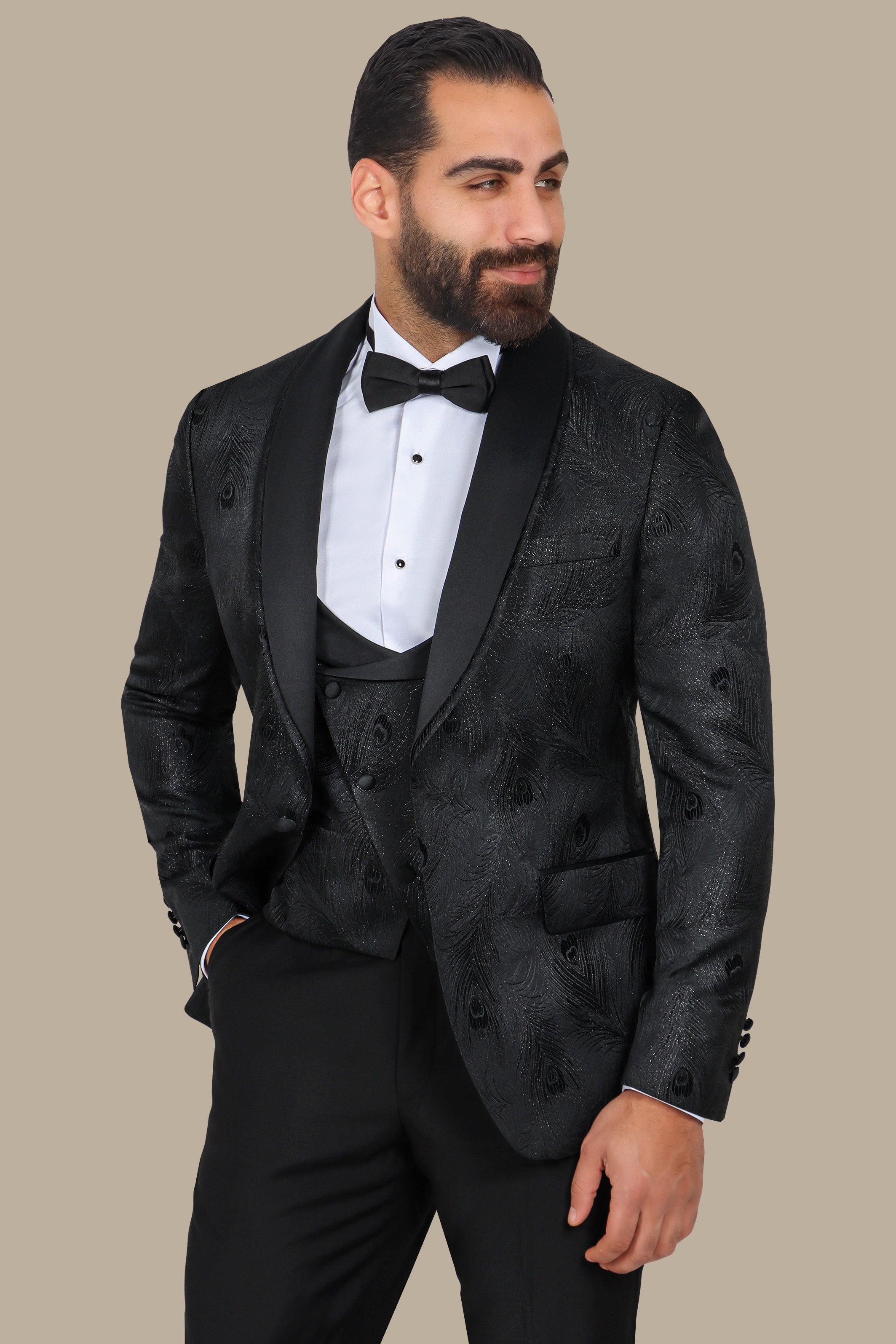 Black 3-Piece Tuxedo with Glitter Double Collar