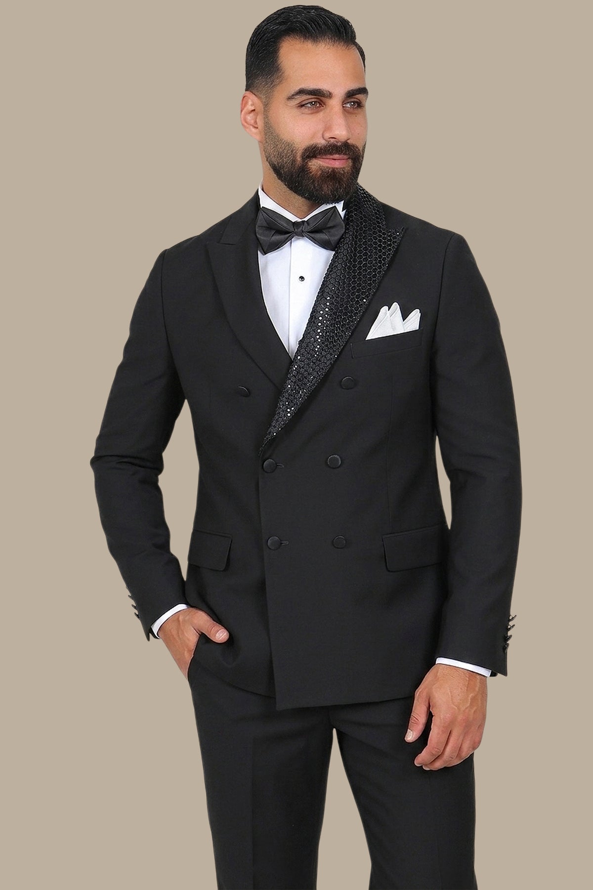 Black Double-Breasted Net Tuxedo