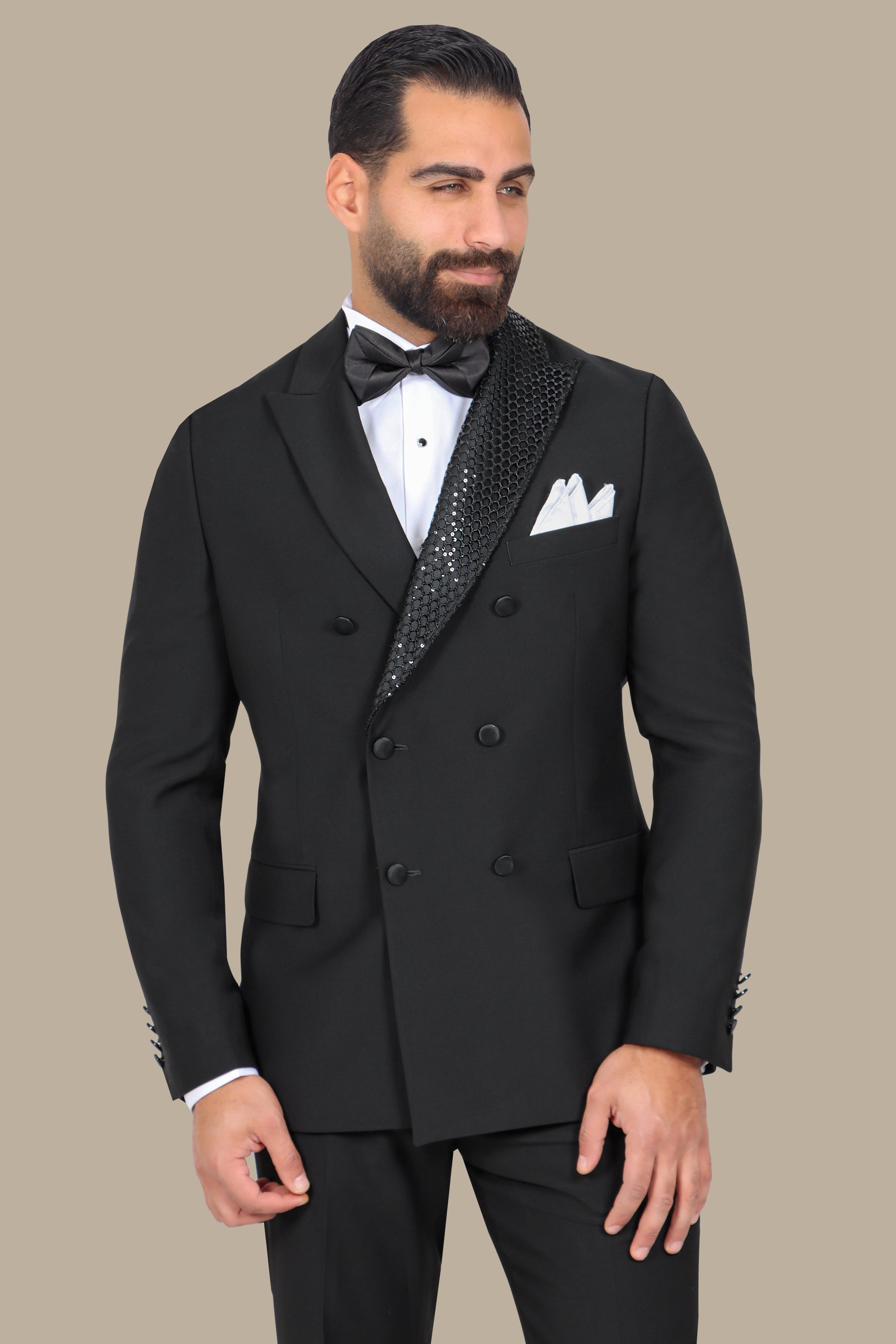 Black Double-Breasted Net Tuxedo