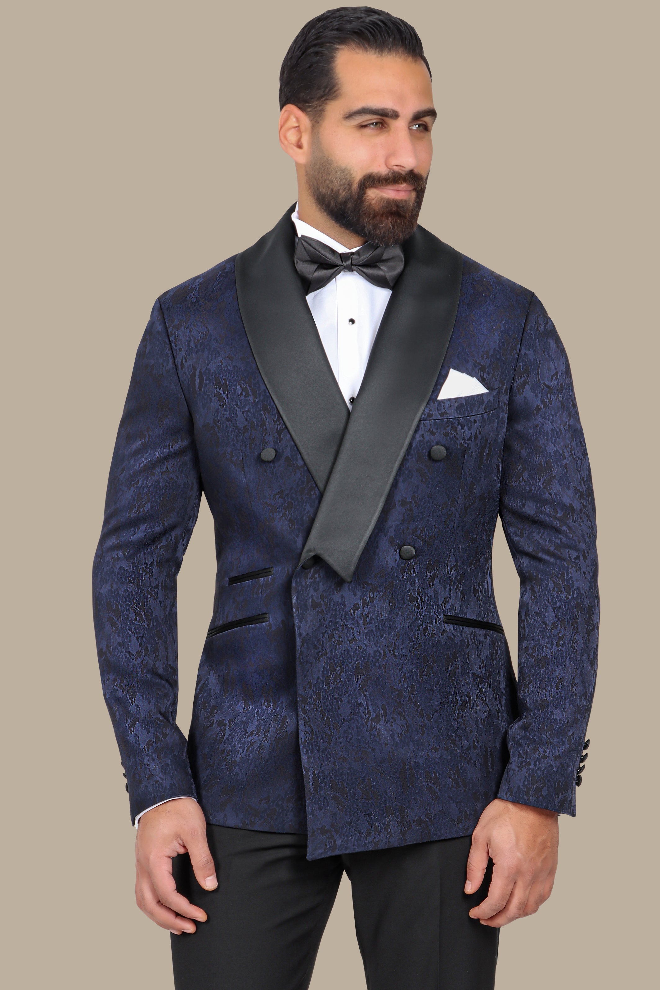 Navy Tuxedo with Wide Colchale Pattern