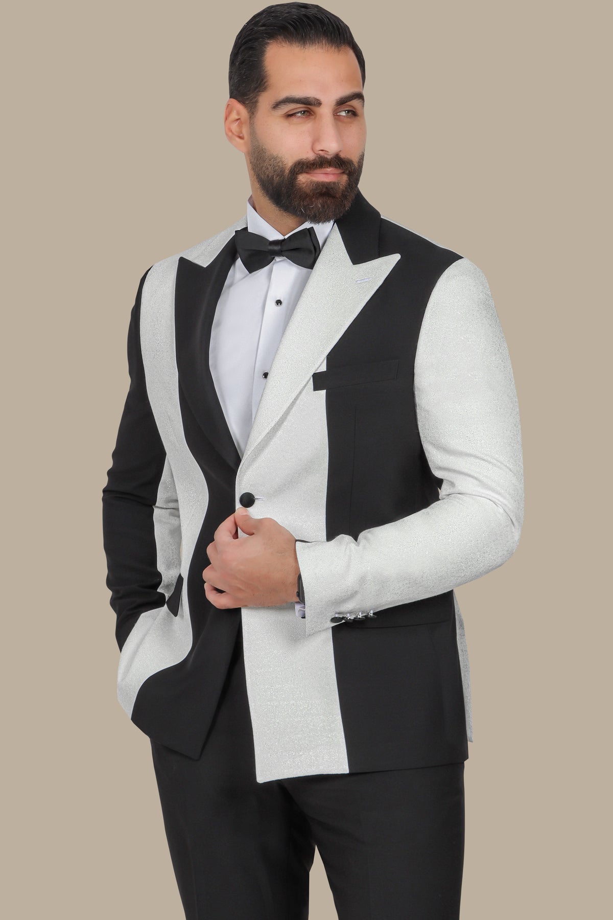 Off-White Tuxedo with Black Peak Lapel