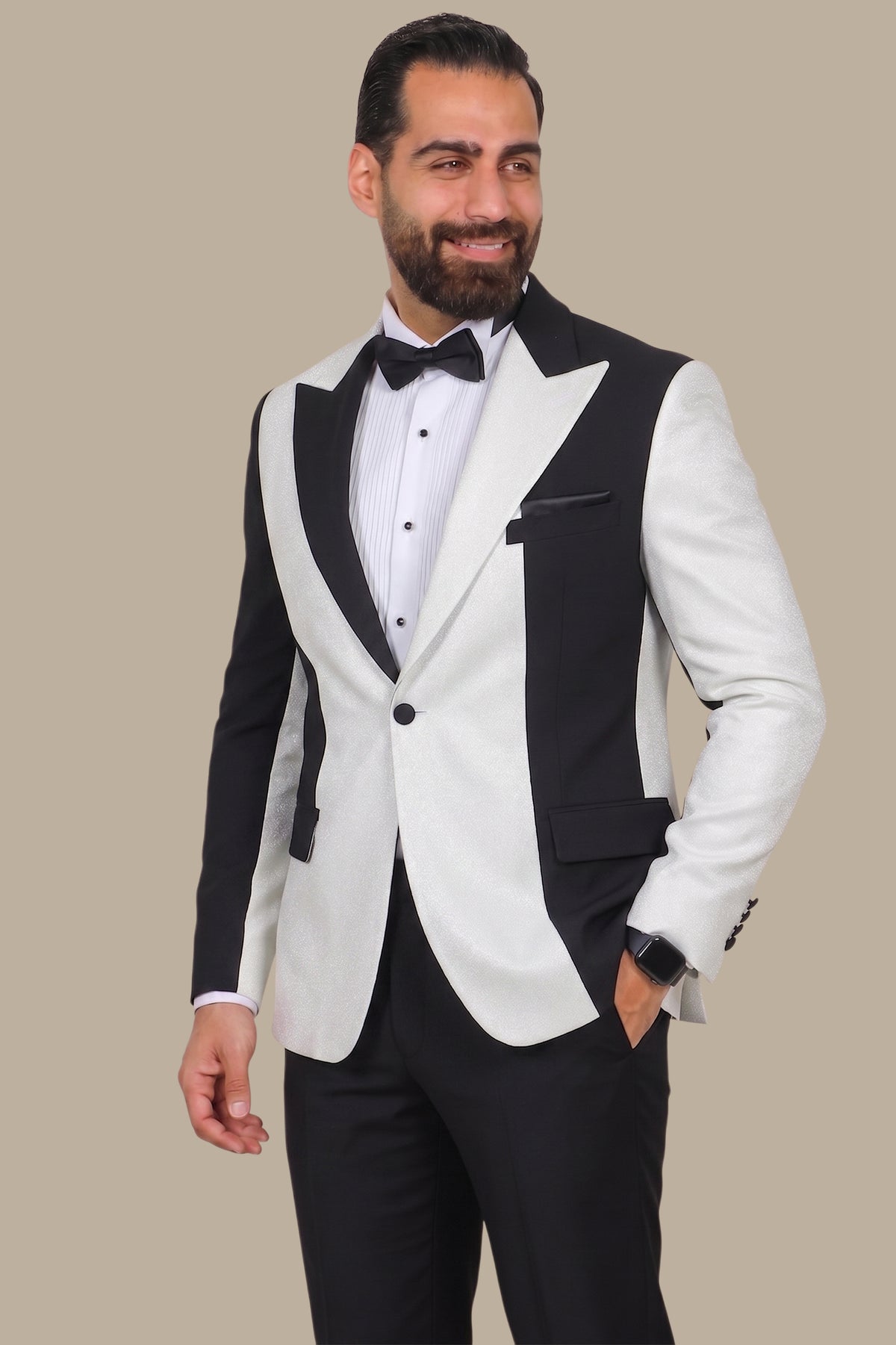 Off-White Tuxedo with Black Peak Lapel