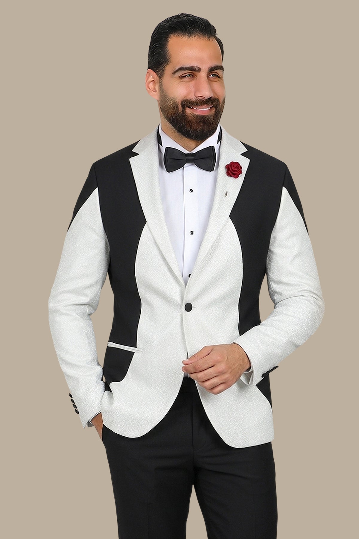 Off-White Tuxedo with Black Notch Lapel