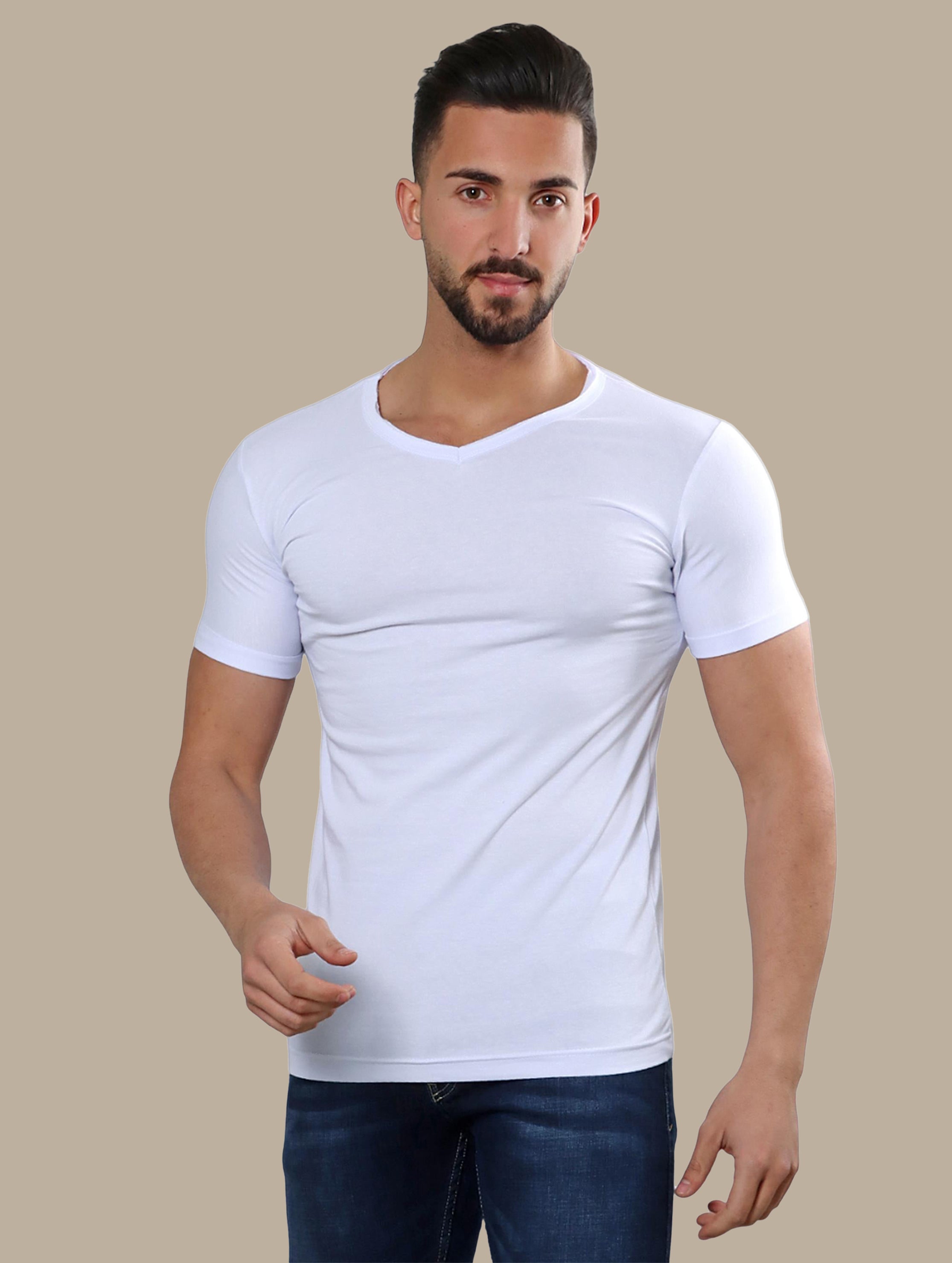 White Basic V-Double Sleeve T-Shirt