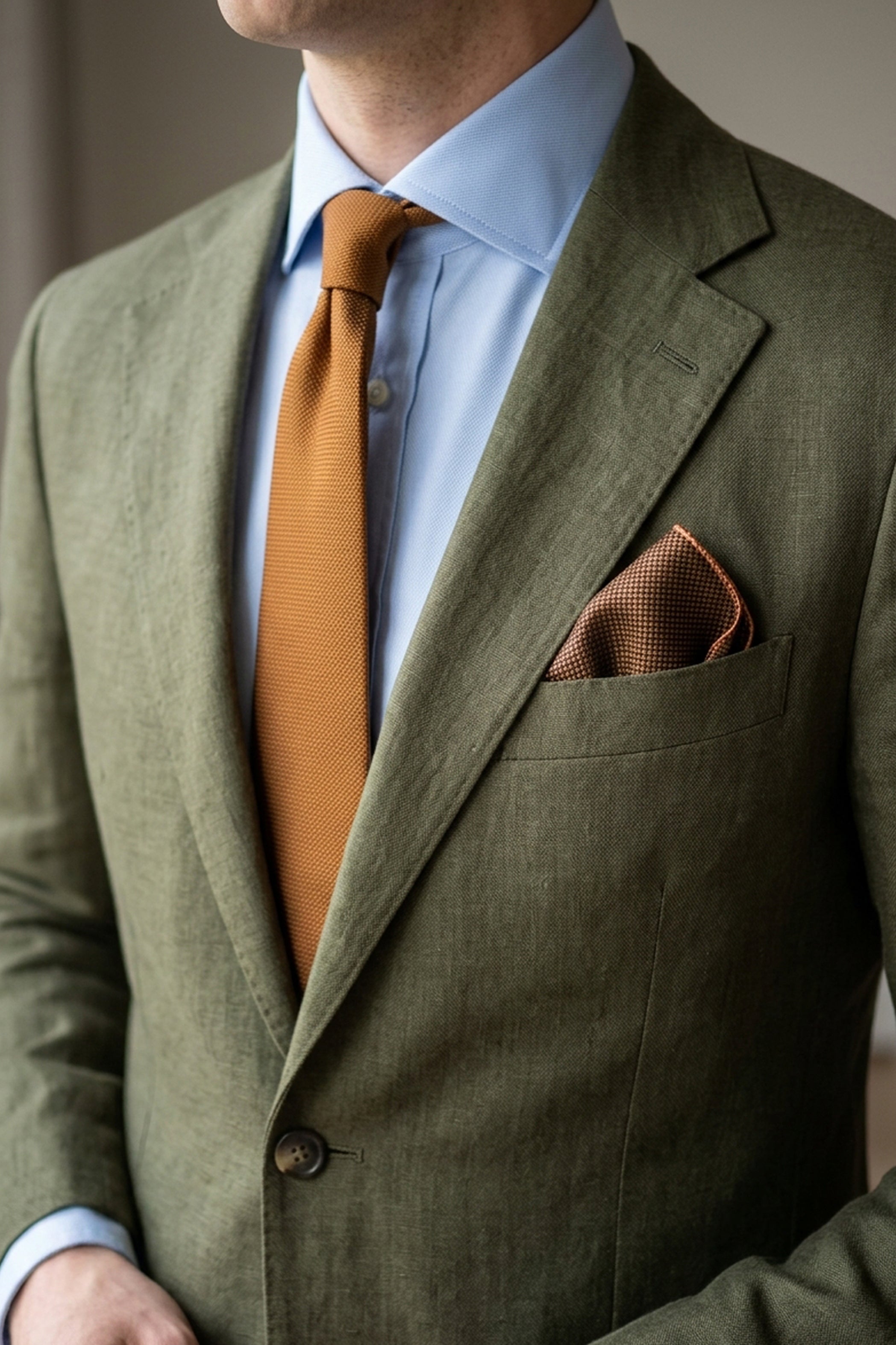 Khaki Structured Plain Pocket Square