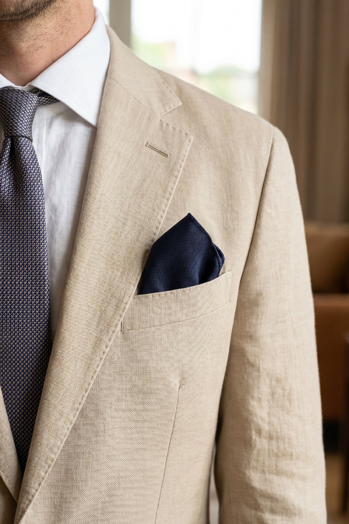 Navy Structured Pocket Square