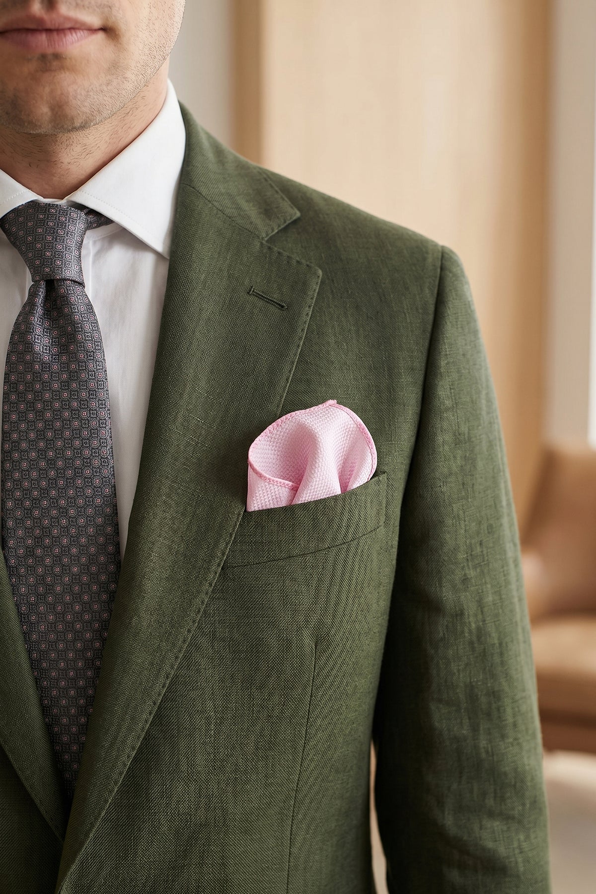 Light Pink Plain Structured Pocket Square