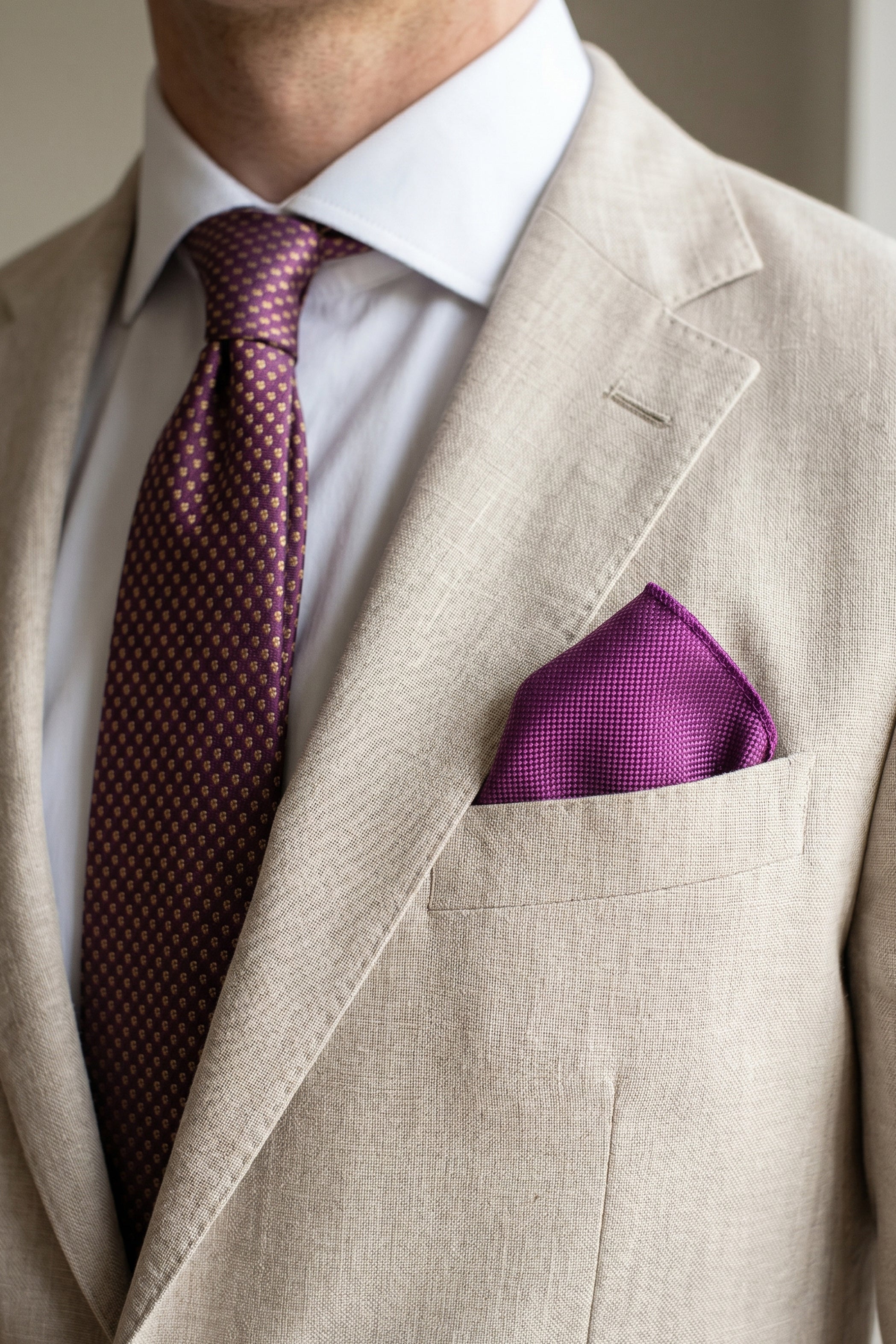 Purple Pocket Square with Structured Plain Design